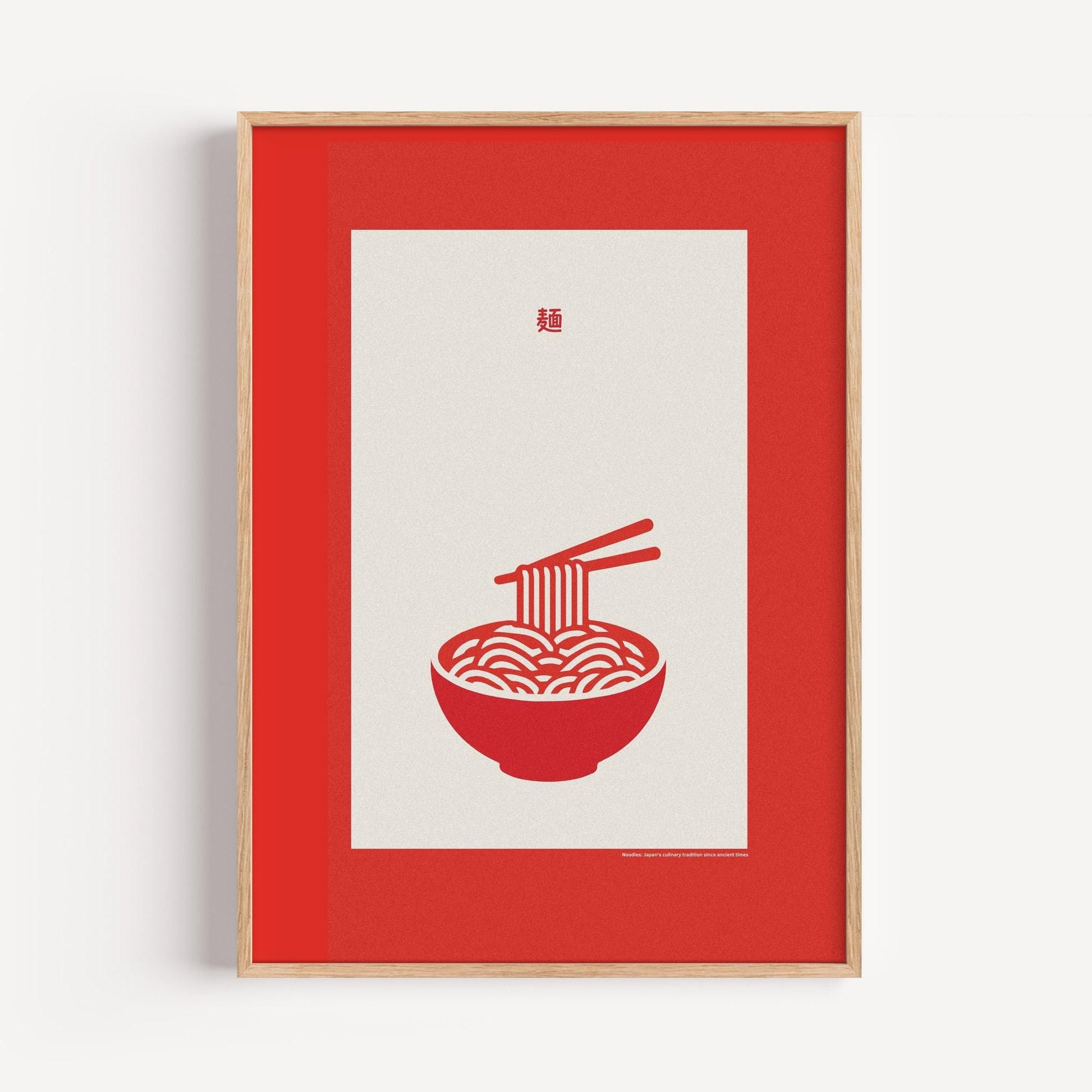 Japan Noodles Poster | Red Poster with Noodles Bowl | Japanese Culinary Tradition | Red Frame | Gift for Food Lover