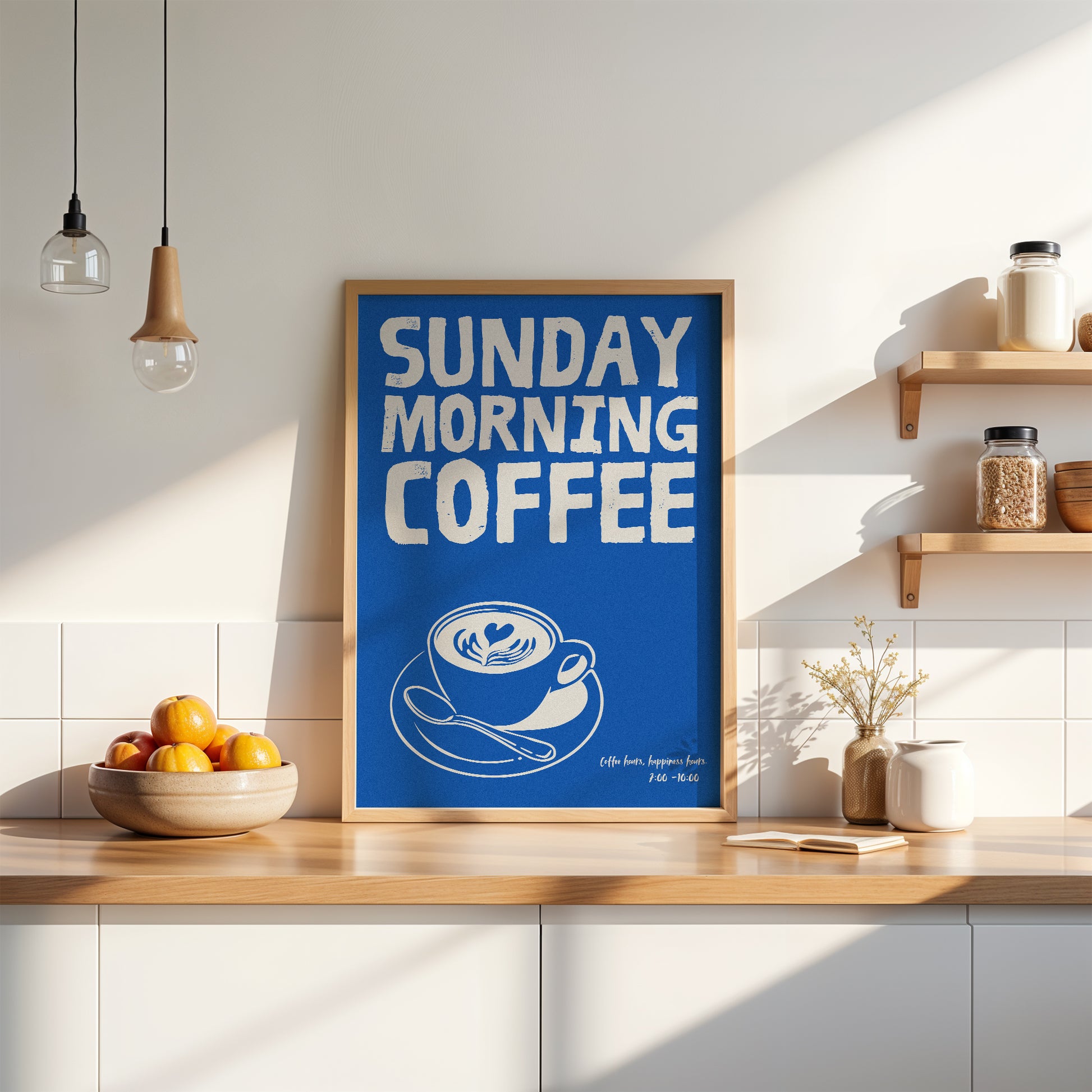 Blue Sunday Morning Coffee Poster | Minimalist Coffee Art Print | Modern Wall Decor | Gift for Coffee Lovers