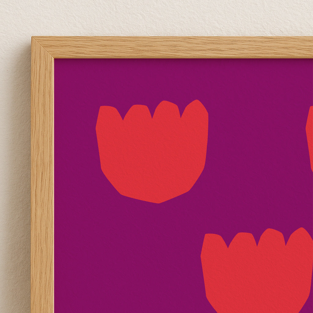 Red Flowers Abstract Poster | Tulip Illustration Wall Art | Minimalist Floral Graphic | Gift for Her Friends | Modern Pop Art Style