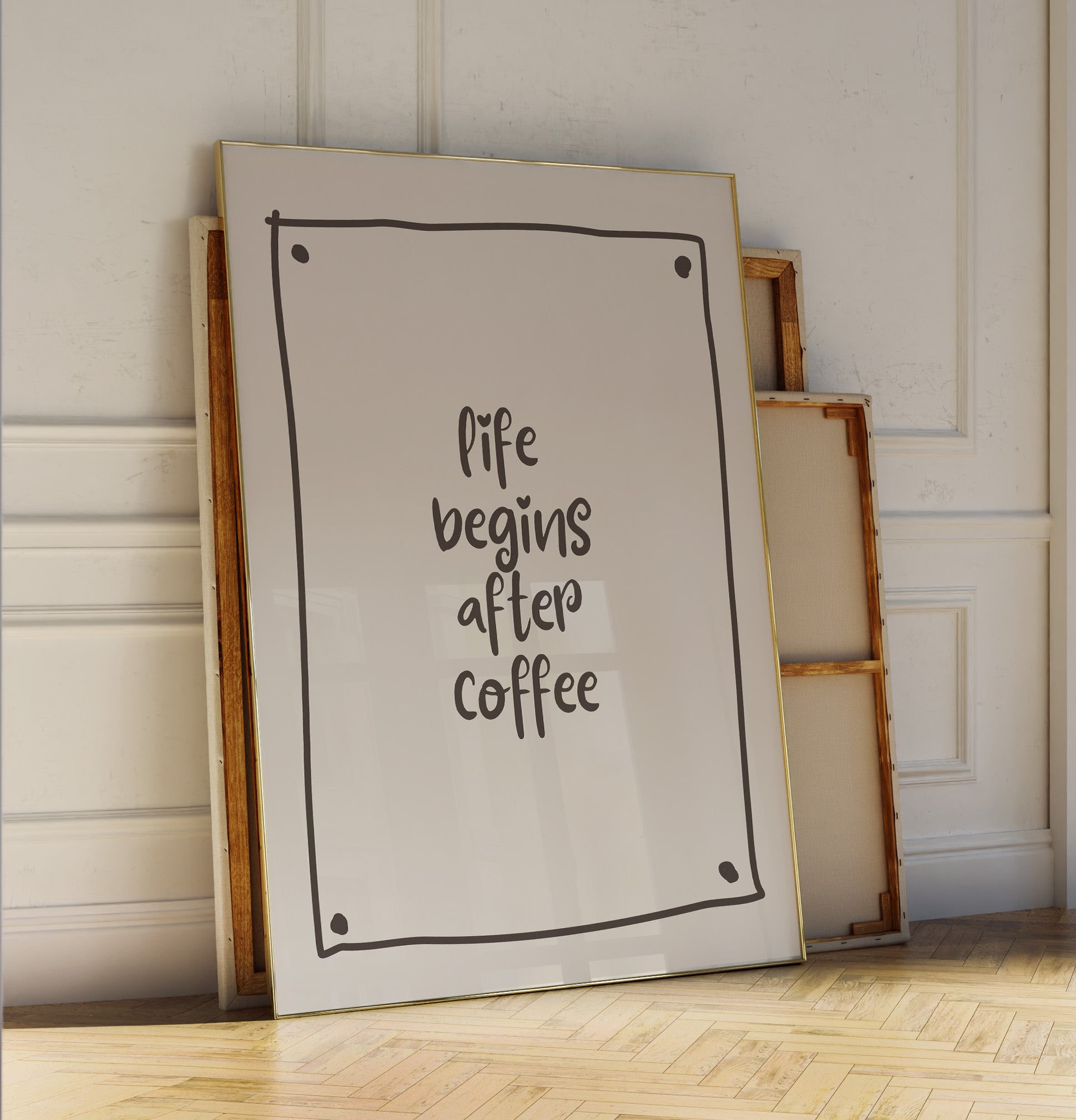 Coffee Poster | 'Life Begins After Coffee' Quote | Brown Typography | Coffee Lover Gift | Motivational Wall Art | Modern Decor | Download