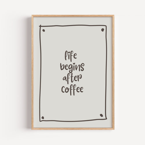 After Coffee Poster | 'Life Begins After Coffee' Quote | Brown Typography | Coffee Lover Gift | Motivational Wall Art | Modern Decor | Download