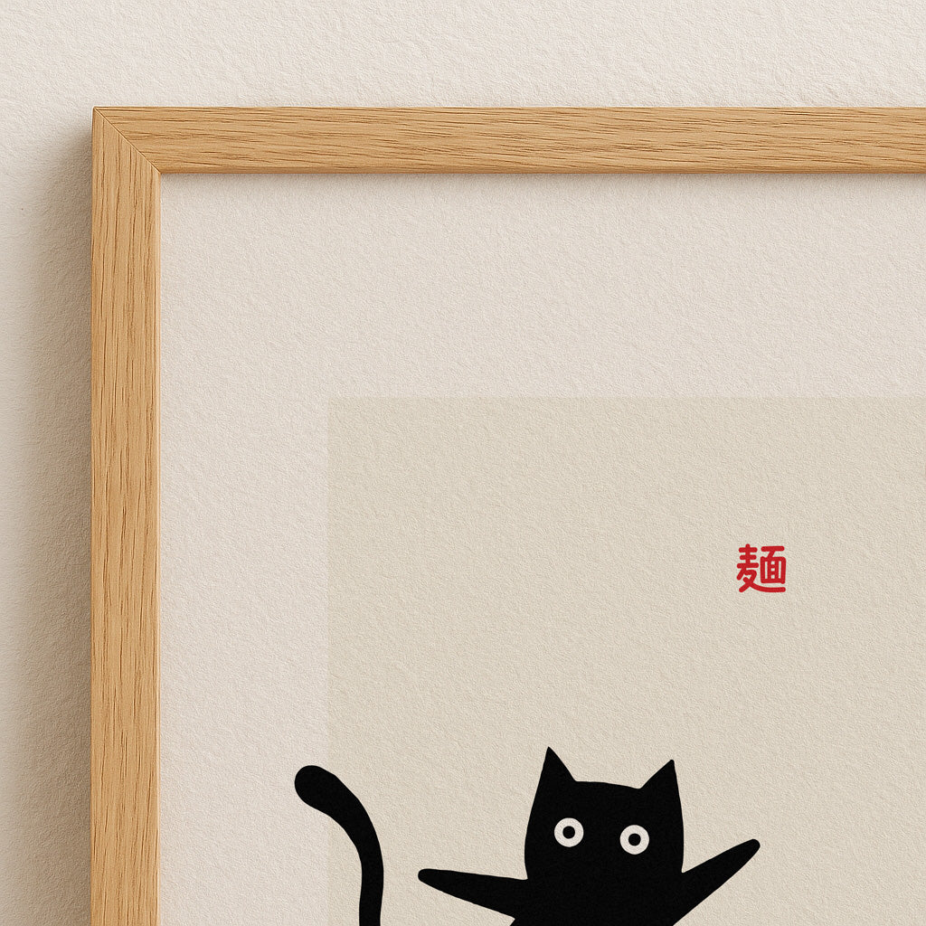 Noodles and Cat I Poster | Japanese Wall Art | Japandi Noodles | Japanese Poster | Food Art | Retro Poster With Grain Finish