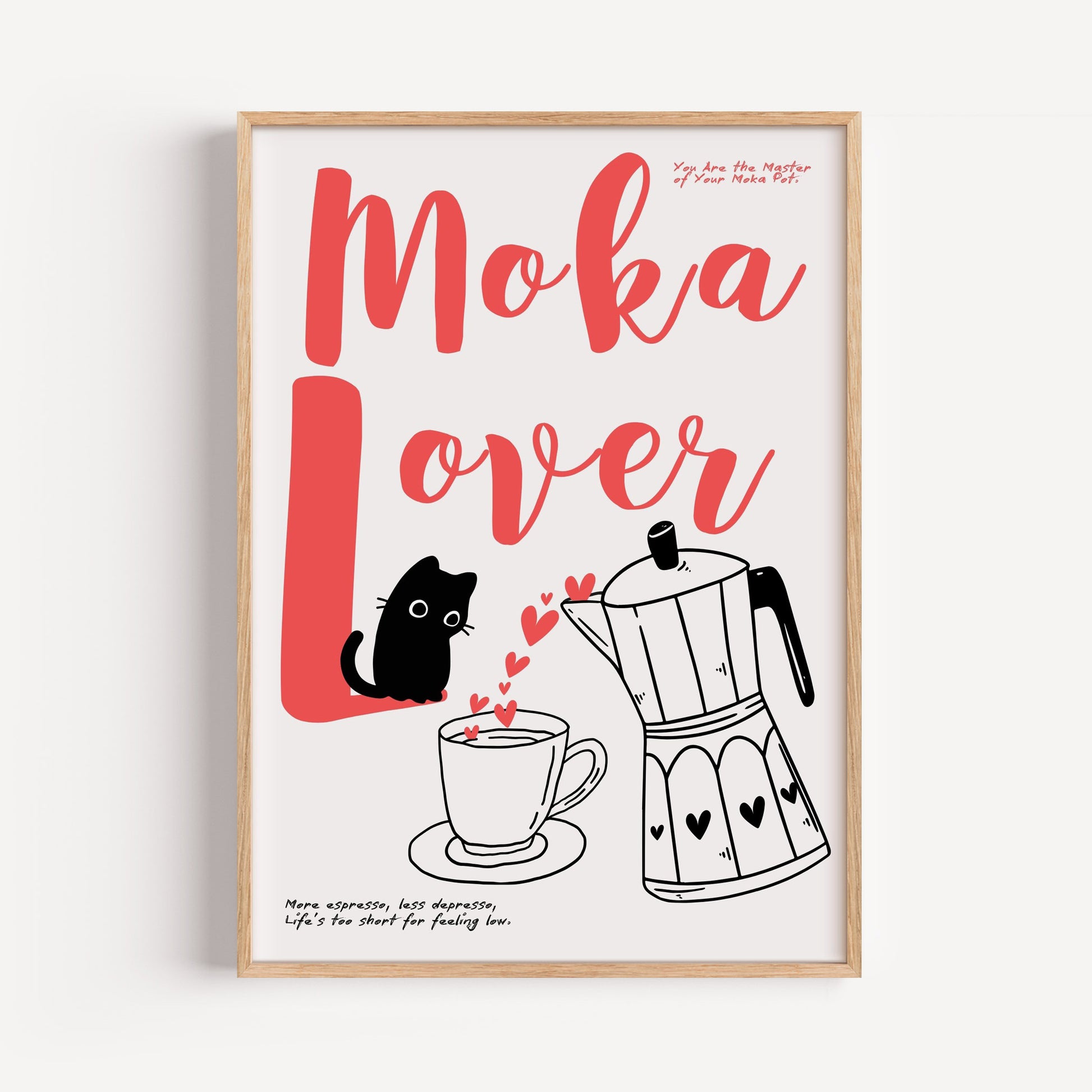 Moka Poster I Moka Lover with Cat with Elegant Line Art of Moka Pot – A Perfect Addition for Coffee Lovers and Kitchen Decor