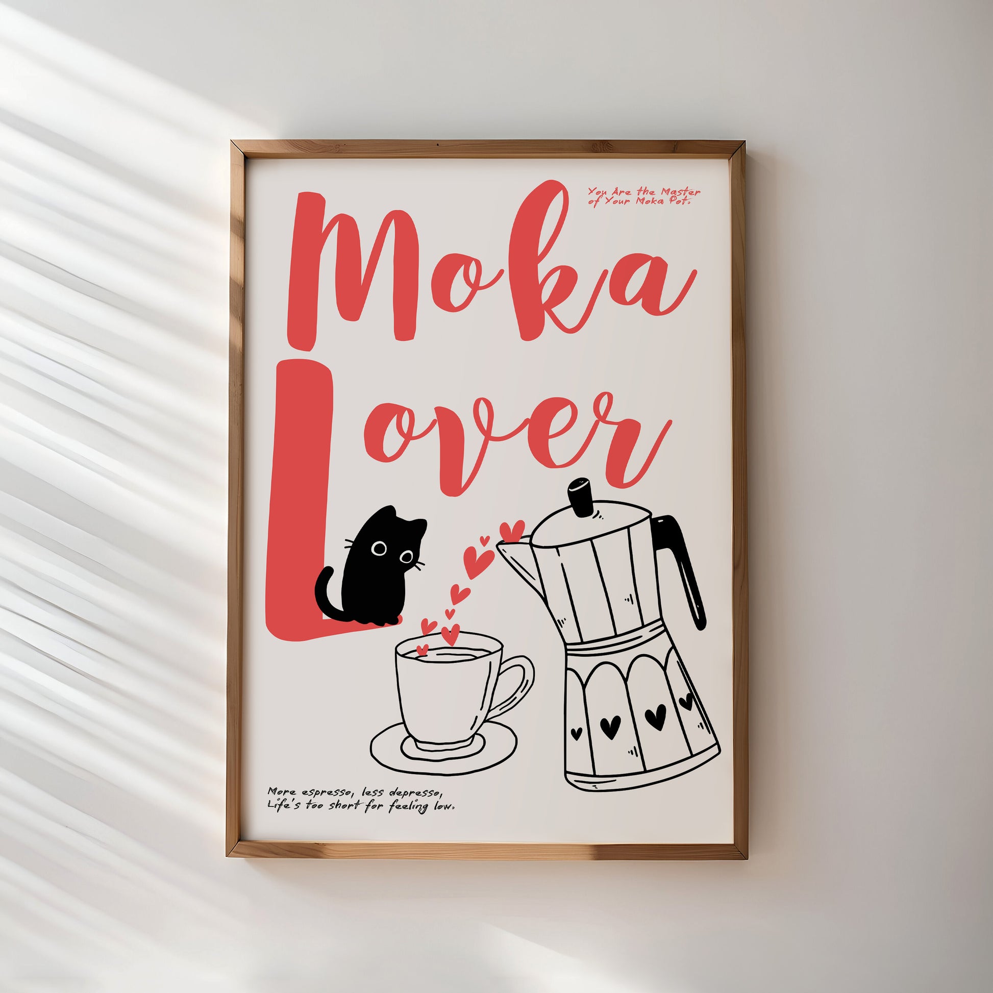 Moka Poster I Moka Lover with Cat with Elegant Line Art of Moka Pot – A Perfect Addition for Coffee Lovers and Kitchen Decor