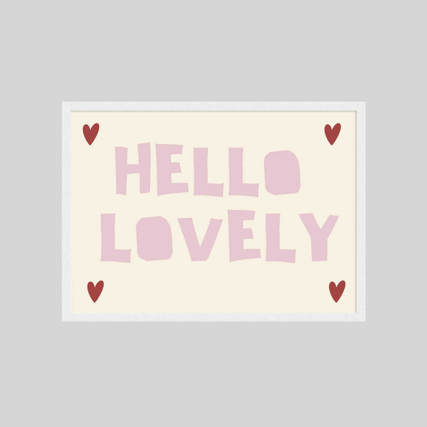 Minimalistisches Hello Lovely Poster mit rosa Typografie und Herzdetails im Scandi Stil
Modernes Typography Poster in soften Rosatönen für Schlafzimmer oder Wohnzimmer
Ästhetisches Hello Lovely Wandbild mit handgezeichneter Schrift und minimalistischer Optik
Skandinavisches Quote Poster mit romantischem Design und warmen neutralen Farben
Rosa Typography Wanddeko mit Herzen für moderne und gemütliche Wohnräume

Dateiname Bild