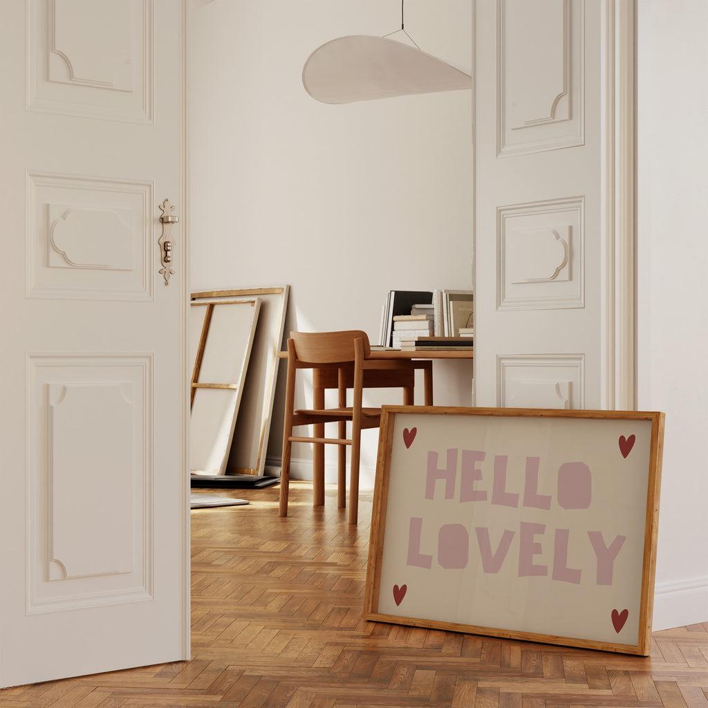 Minimalistisches Hello Lovely Poster mit rosa Typografie und Herzdetails im Scandi Stil
Modernes Typography Poster in soften Rosatönen für Schlafzimmer oder Wohnzimmer
Ästhetisches Hello Lovely Wandbild mit handgezeichneter Schrift und minimalistischer Optik
Skandinavisches Quote Poster mit romantischem Design und warmen neutralen Farben
Rosa Typography Wanddeko mit Herzen für moderne und gemütliche Wohnräume

Dateiname Bild