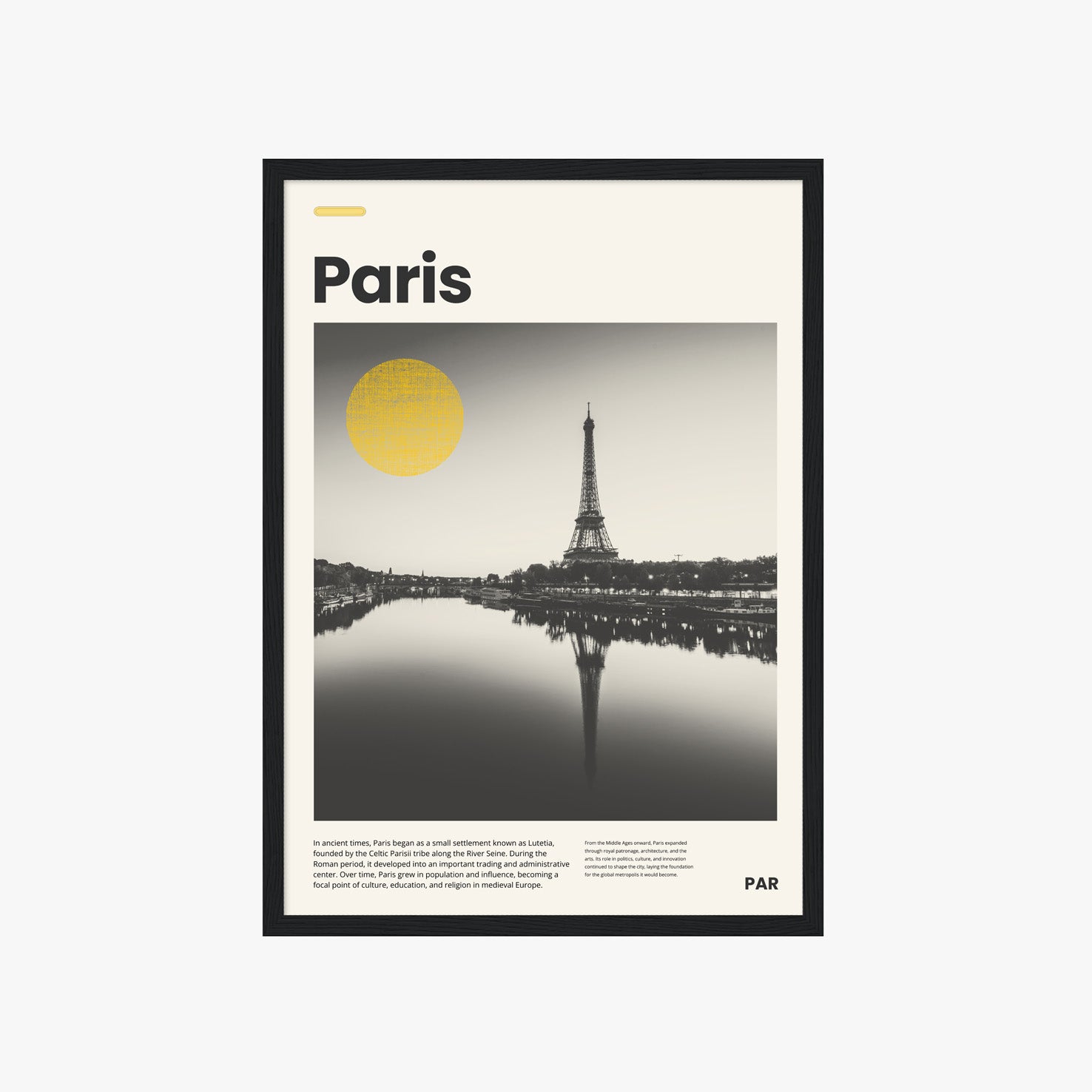 Paris Poster mit Eiffelturm in Schwarz-Weiß-Fotografie und modernem Editorial Design

Elegantes Paris Wandbild mit Blick auf den Eiffelturm und stilvollem Stadtmotiv

Französisches Reiseposter mit Eiffelturm als moderne Wanddeko für Wohnräume

Schwarz-Weiß Paris Poster mit ikonischer Architektur und urbanem Flair

Modernes Paris City Poster mit Eiffelturm und minimalistischer Gestaltung