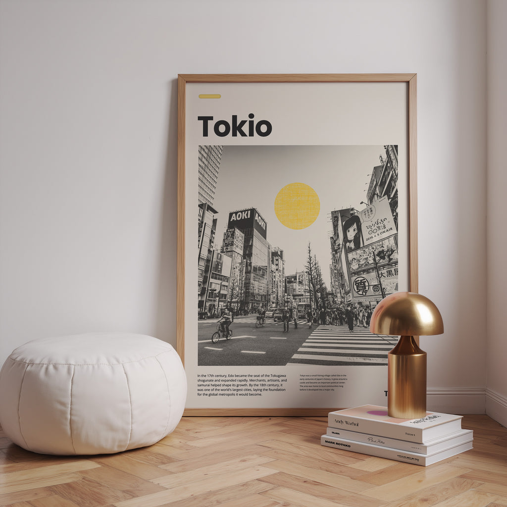 Modernes Tokio Poster mit urbaner Schwarz-Weiß-Fotografie und japanischem Stadtmotiv

Stilvolles Tokyo Wandbild im Editorial Design für Wohnzimmer und Büro