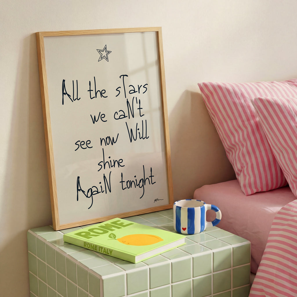 Typografie Poster mit All The Stars Schriftzug im handgezeichneten Stil