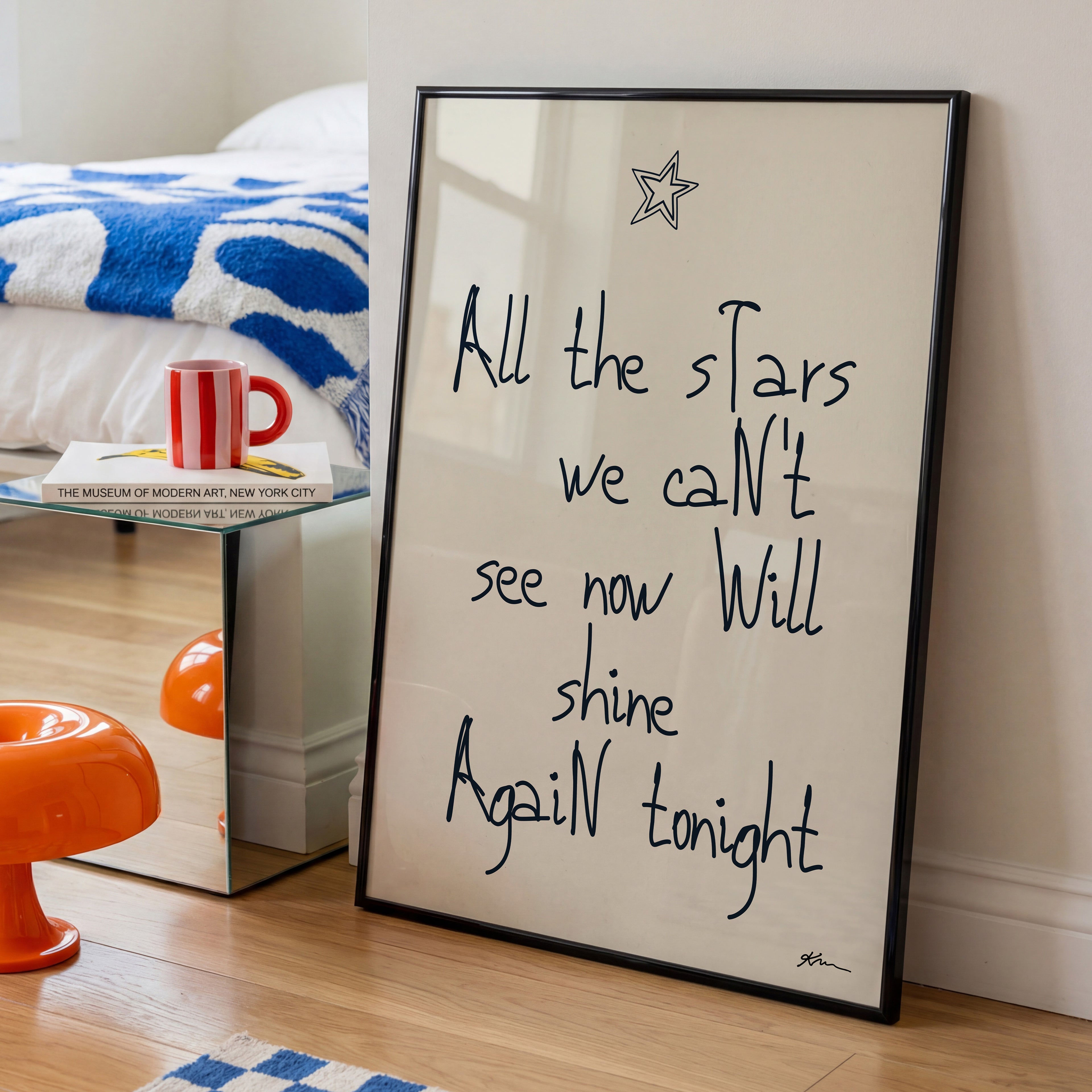Minimalistisches Quote Poster mit positivem Sternen Zitat für moderne Wohnräume