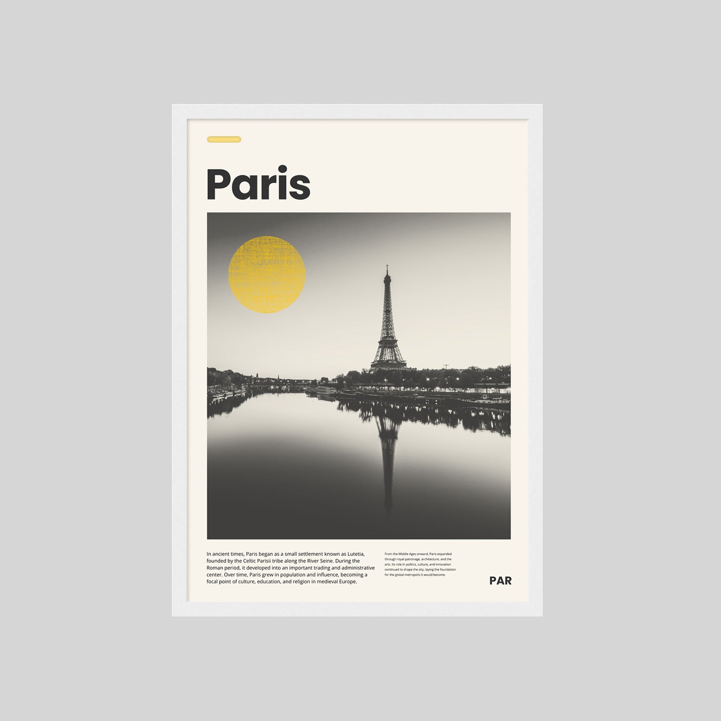Paris Poster mit Eiffelturm in Schwarz-Weiß-Fotografie und modernem Editorial Design

Elegantes Paris Wandbild mit Blick auf den Eiffelturm und stilvollem Stadtmotiv

Französisches Reiseposter mit Eiffelturm als moderne Wanddeko für Wohnräume

Schwarz-Weiß Paris Poster mit ikonischer Architektur und urbanem Flair

Modernes Paris City Poster mit Eiffelturm und minimalistischer Gestaltung