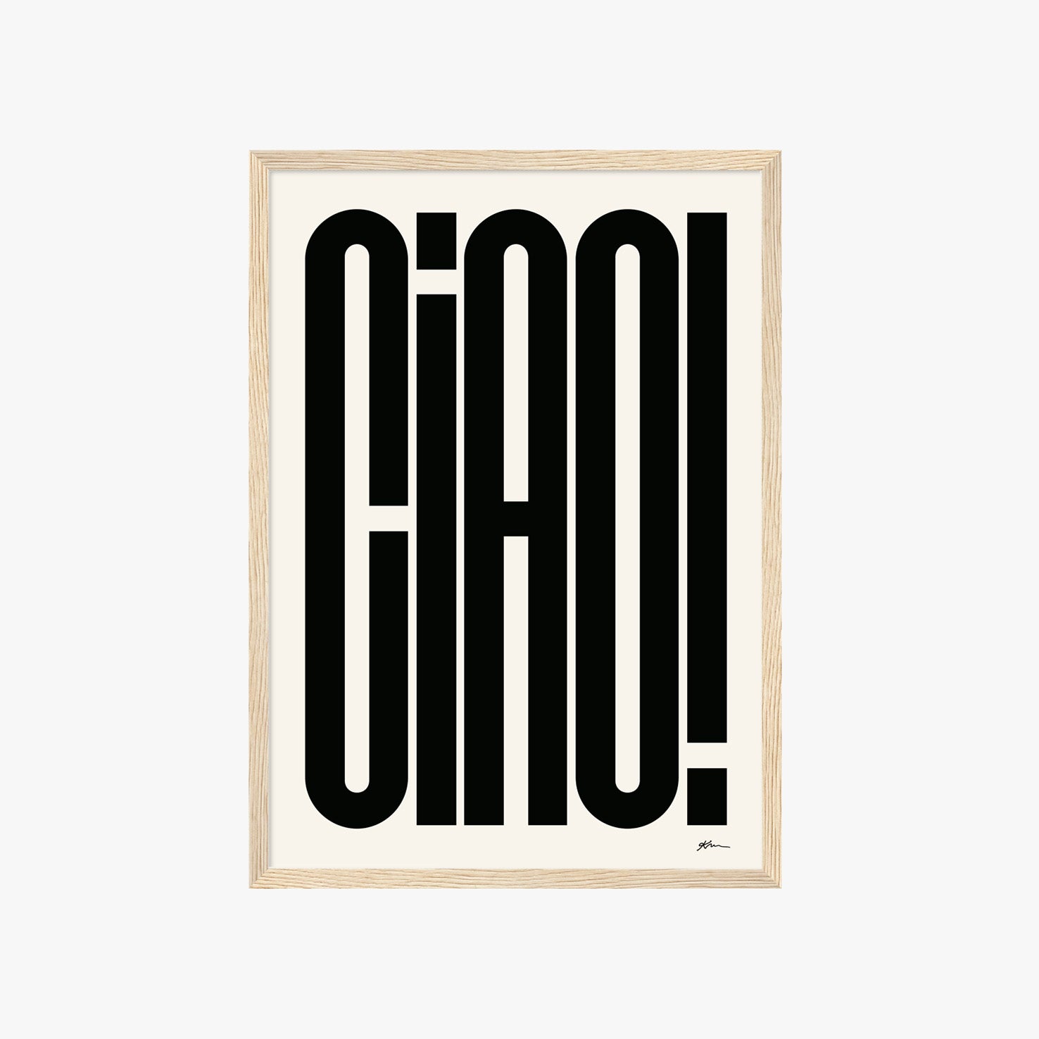 Modernes Ciao Poster mit auffälliger schwarzer Typografie auf hellem Hintergrund

Minimalistisches Typografie Poster mit dem Schriftzug Ciao im Retro Design