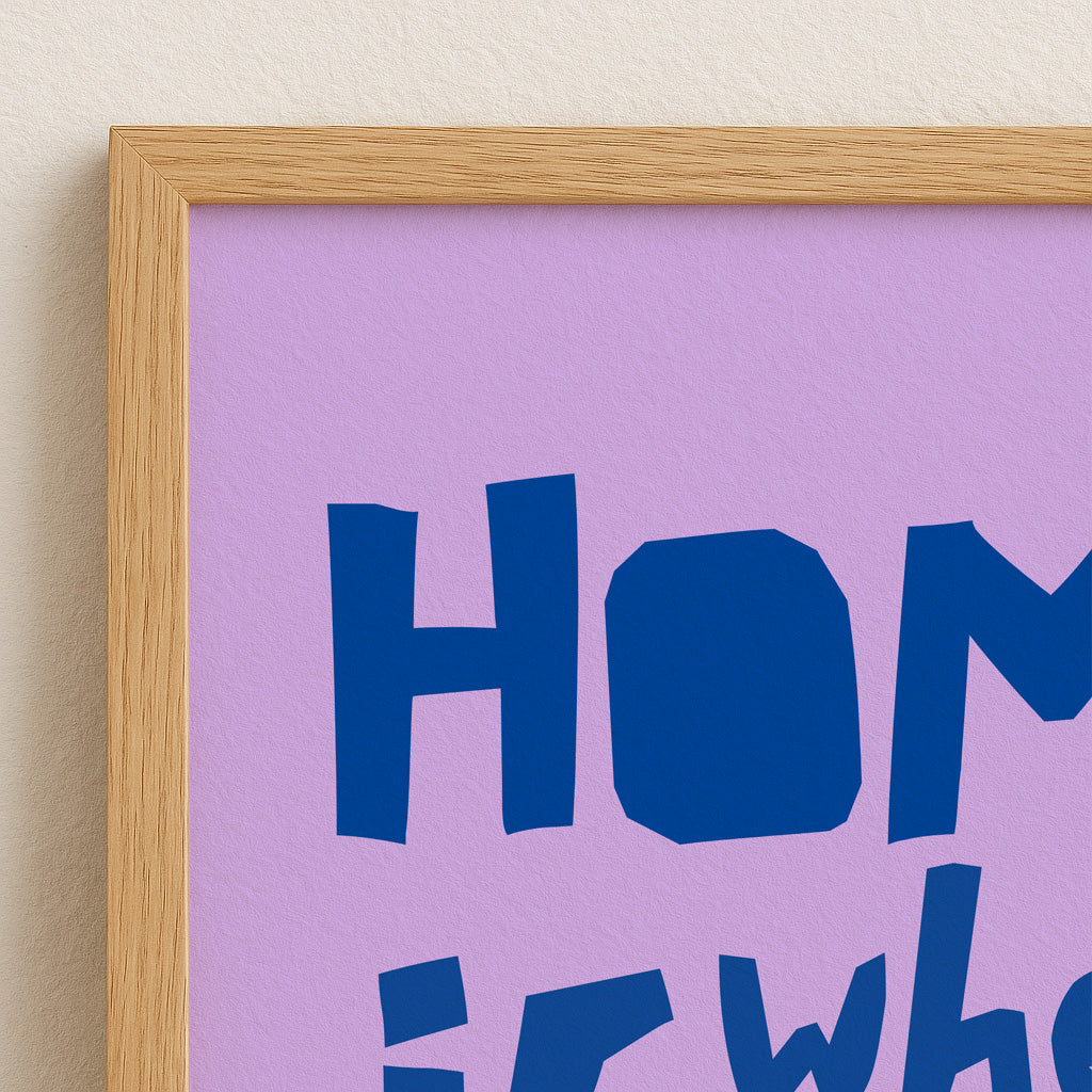 Home is where the heart is Poster | Purple & Blue Typography | Red Heart Design | Wall Art | Colorful Home Decor | Inspirational Quote
