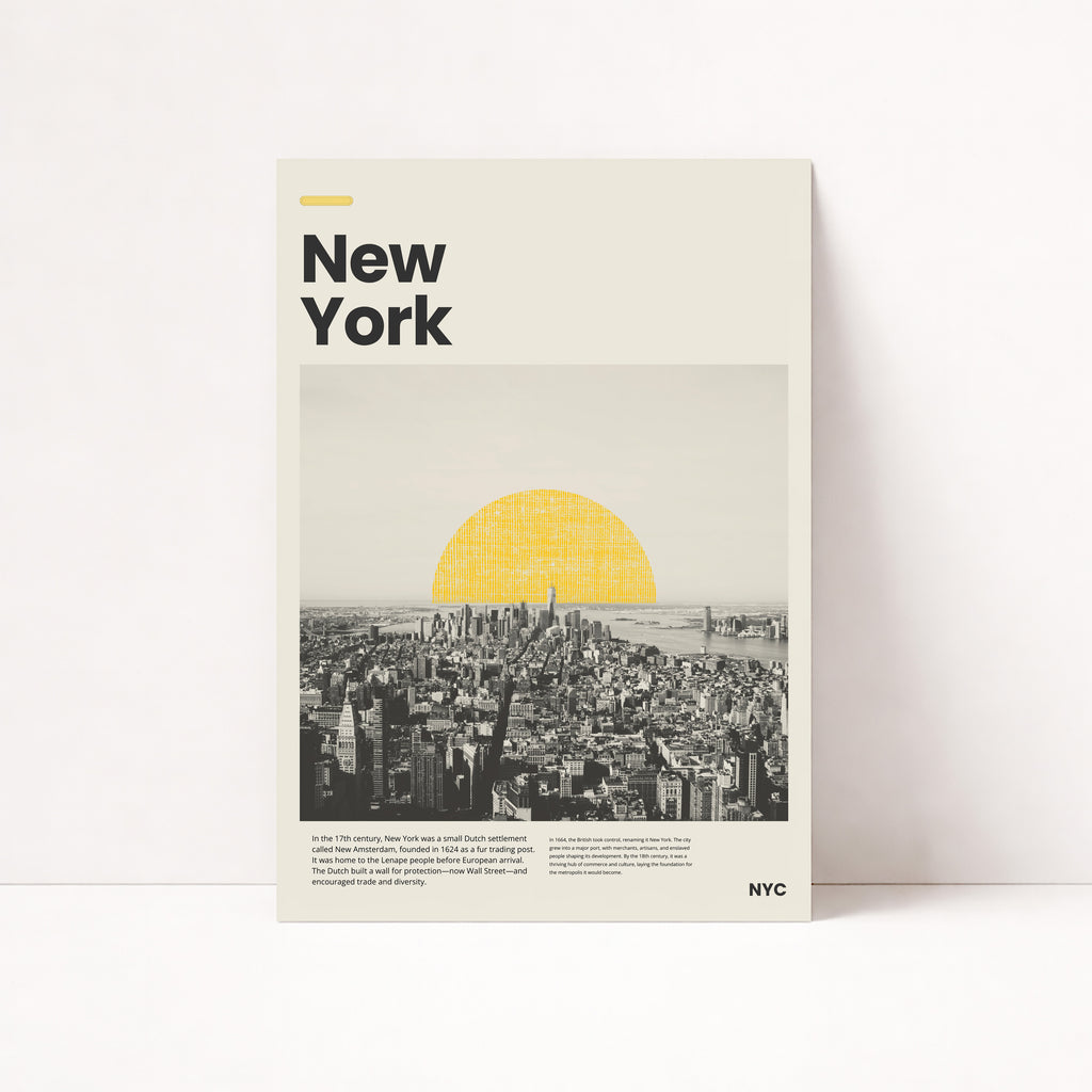 New York Skyline Poster in Schwarzweiß mit goldenem Sonnenuntergang über Manhattan
