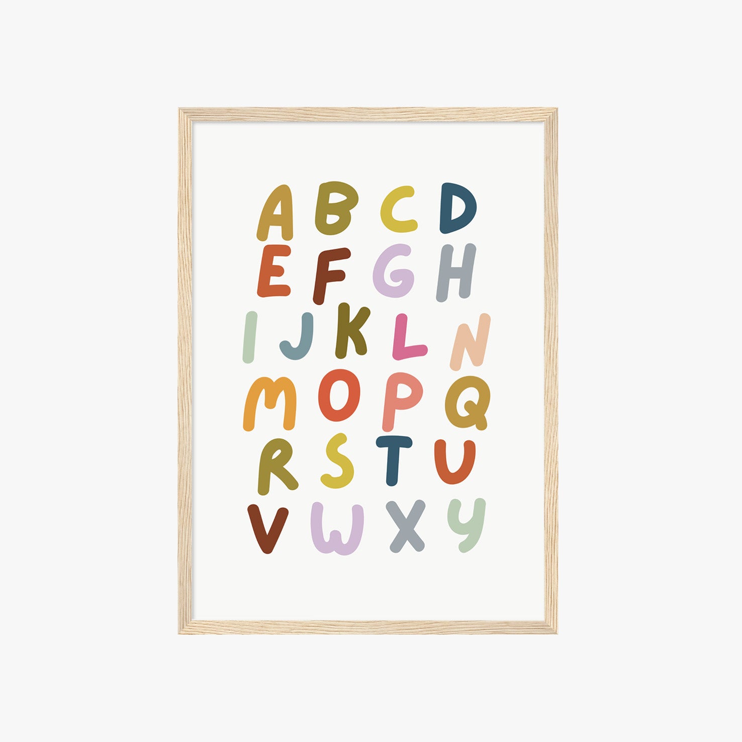 Alphabet Poster für Kinder mit bunten Buchstaben im skandinavischen Stil – dekorative Lernhilfe für die Wand