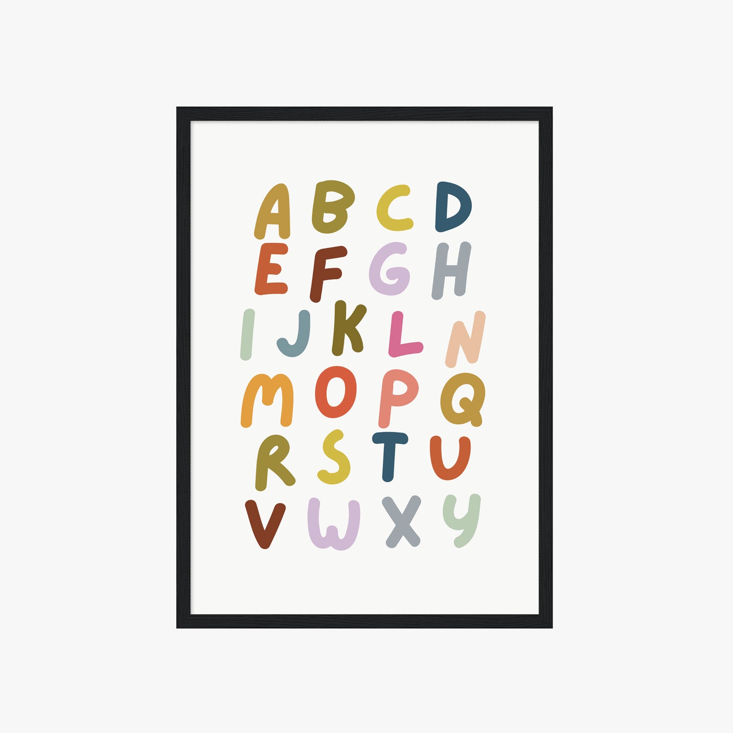 Alphabet Poster für Kinder mit bunten Buchstaben im skandinavischen Stil – dekorative Lernhilfe für die Wand