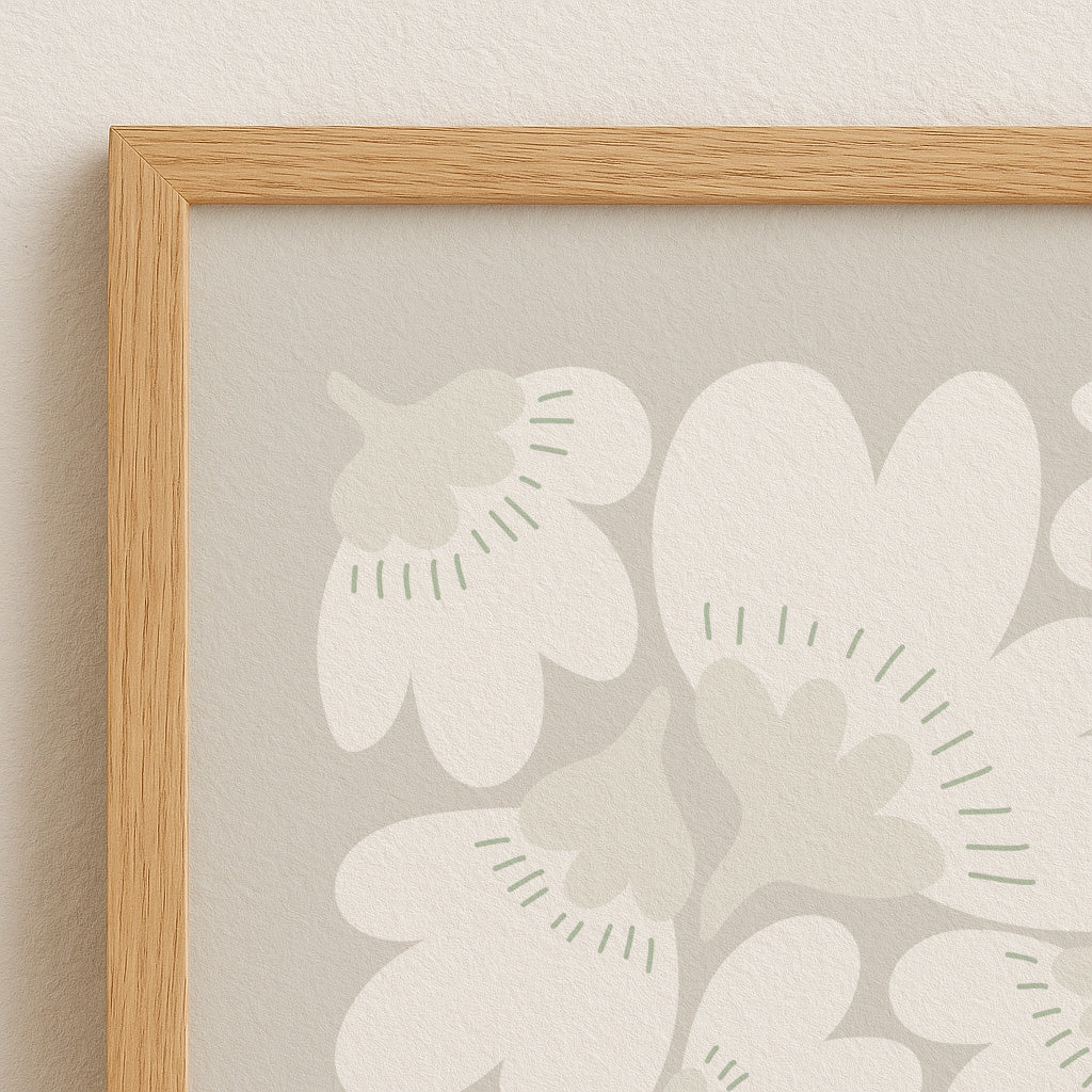 Weiße Blumen Poster | Minimalist Wall Art Flowers | Scandinavian Style Print | Gift for Nature Lovers | Soft Color Illustration
