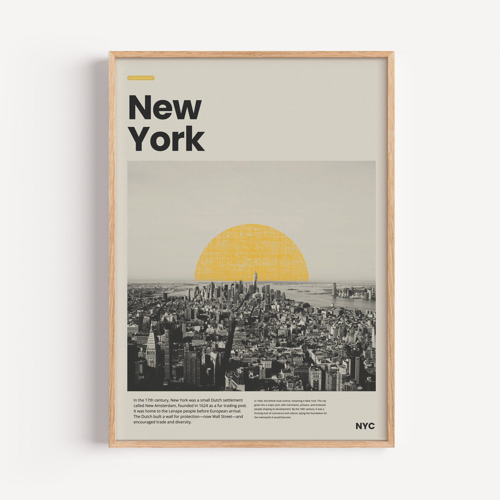 Zeitloses Städteposter mit NYC Skyline und modernem Design-Kontrast