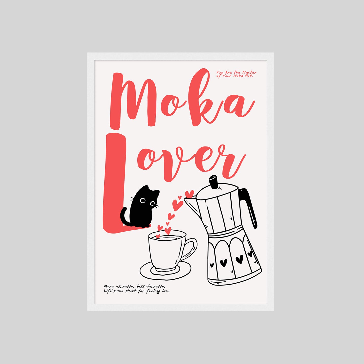 Retro Kaffee Poster mit Espressokanne und Herzdetails – dekorativer Kunstdruck für Küchenwand

Minimalistisches Coffee Poster mit Moka Pot Illustration – stilvolle Wanddeko für Barista Küche
