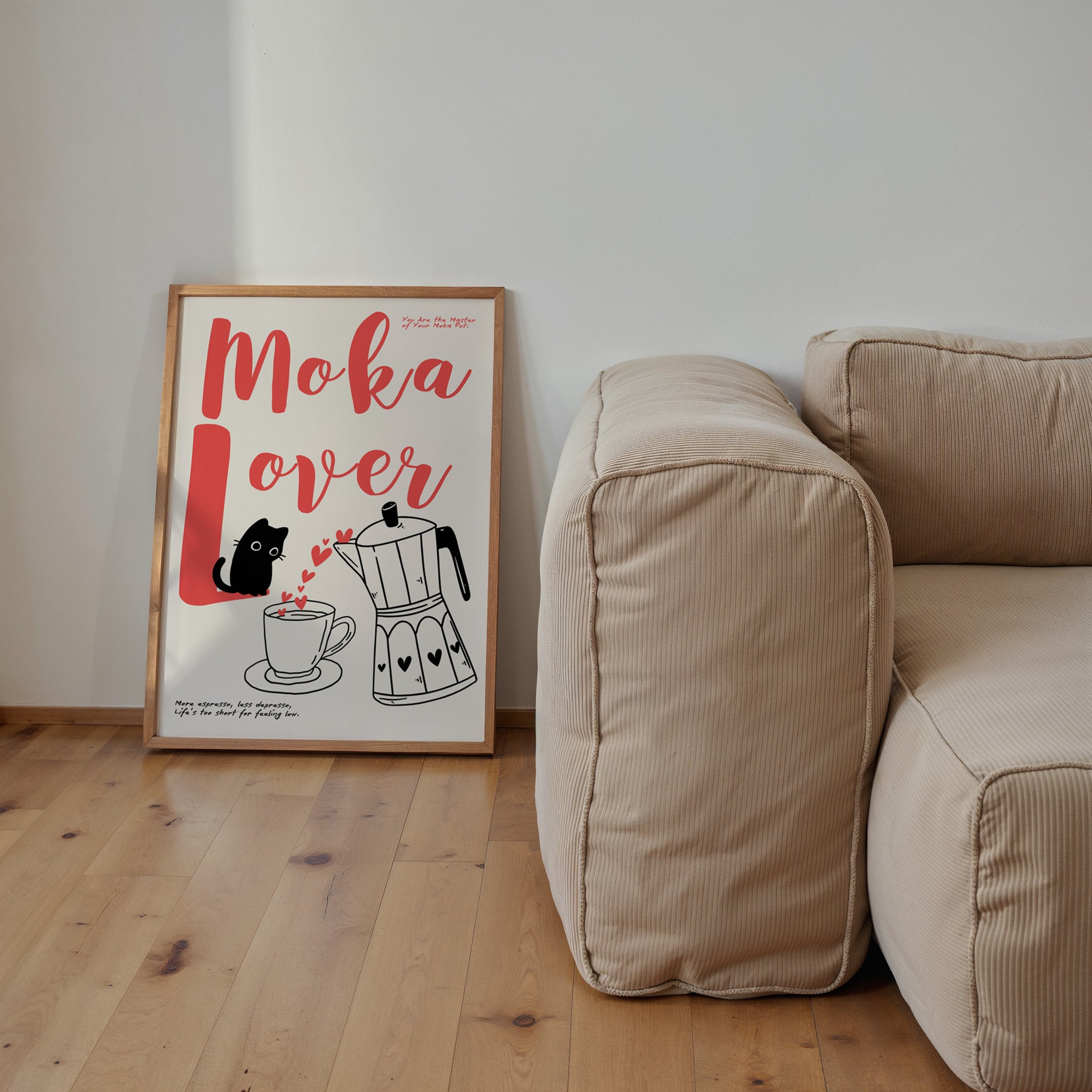 Retro Kaffee Poster mit Espressokanne und Herzdetails – dekorativer Kunstdruck für Küchenwand

Minimalistisches Coffee Poster mit Moka Pot Illustration – stilvolle Wanddeko für Barista Küche
