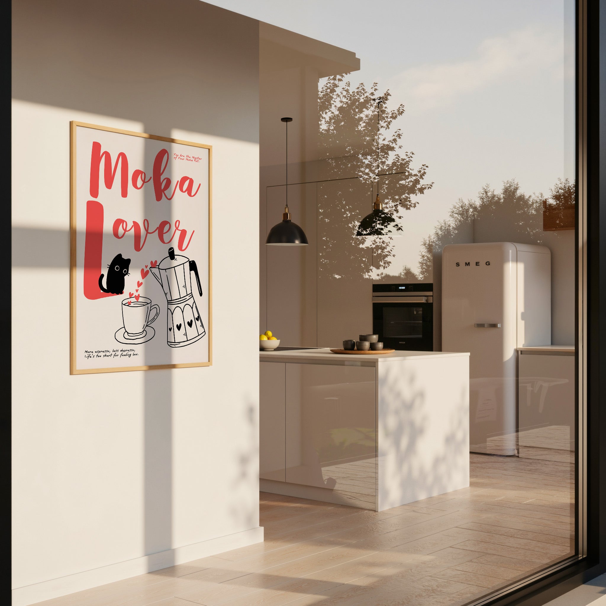 Retro Kaffee Poster mit Espressokanne und Herzdetails – dekorativer Kunstdruck für Küchenwand

Minimalistisches Coffee Poster mit Moka Pot Illustration – stilvolle Wanddeko für Barista Küche