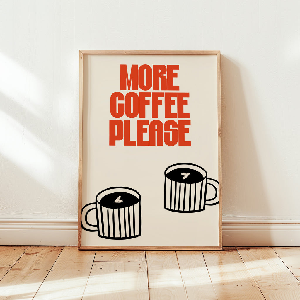 Modernes Kaffee Poster mit zwei Tassen Illustrationen und Statement Quote – perfekte Küchendeko