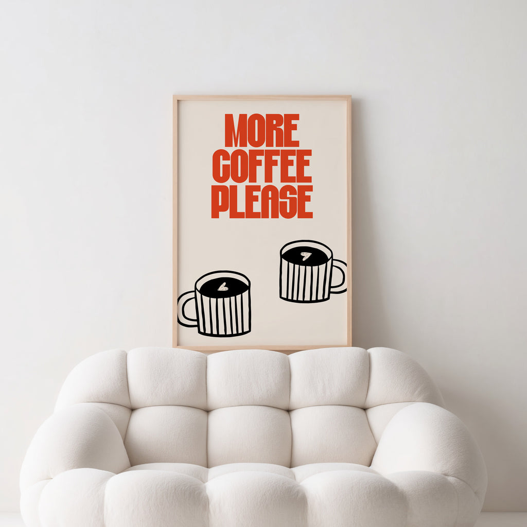 Modernes Kaffee Poster mit zwei Tassen Illustrationen und Statement Quote – perfekte Küchendeko