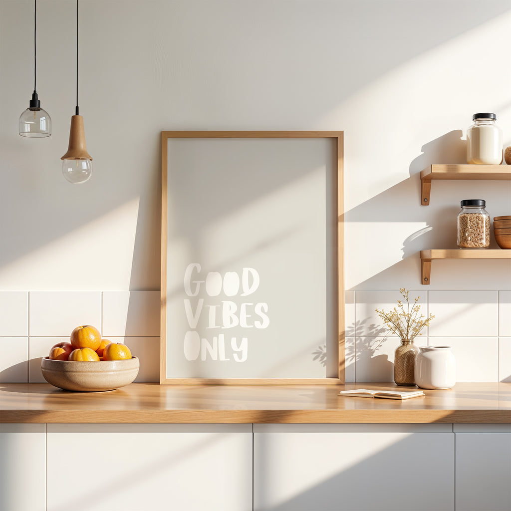 Aesthetic Good Vibes Only Poster in neutralen Beige- und Naturtönen