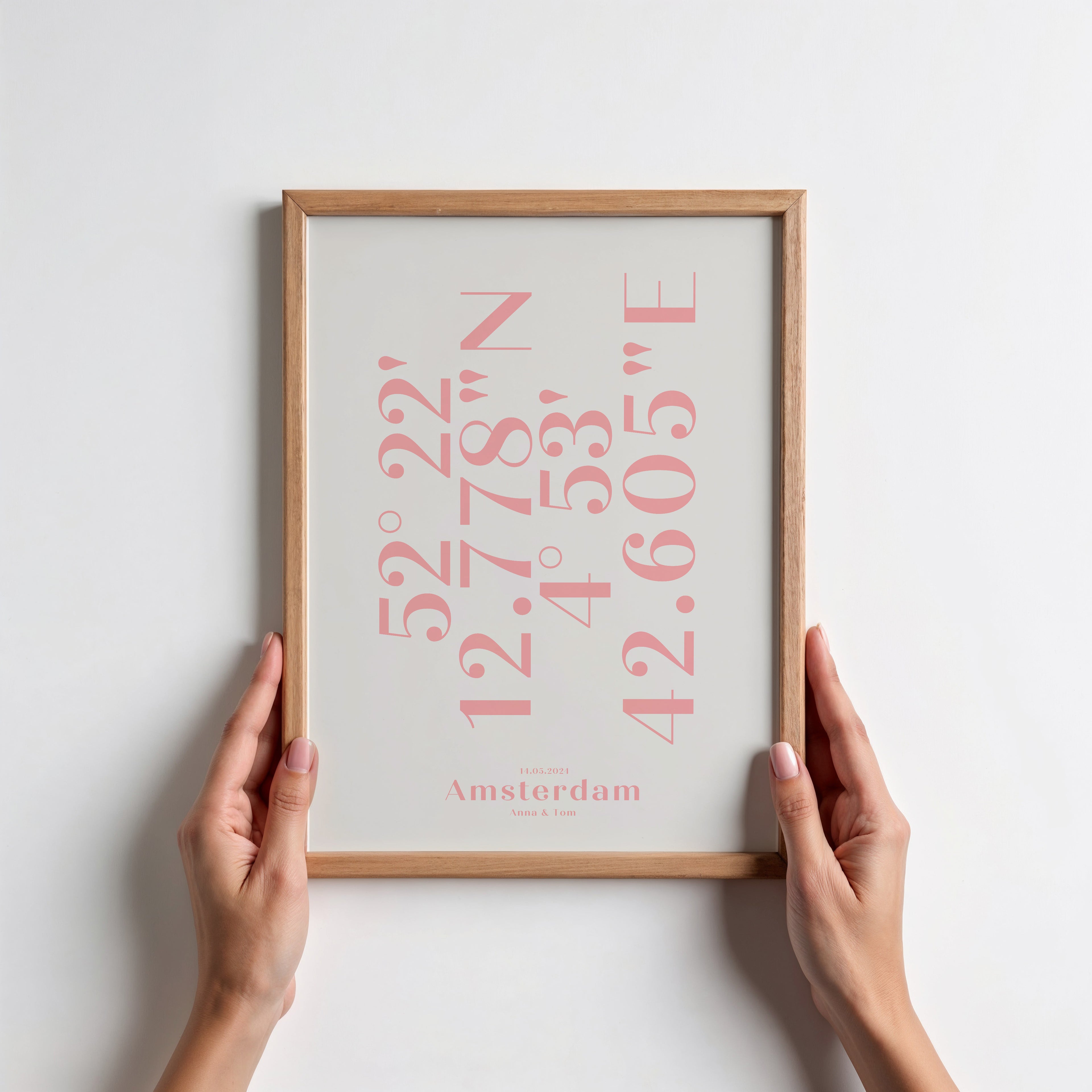 Personalized Coordinates Poster | First Meeting, Wedding Anniversary | Custom Location Print | Dusty Pink Typography | Gift for Him & Her