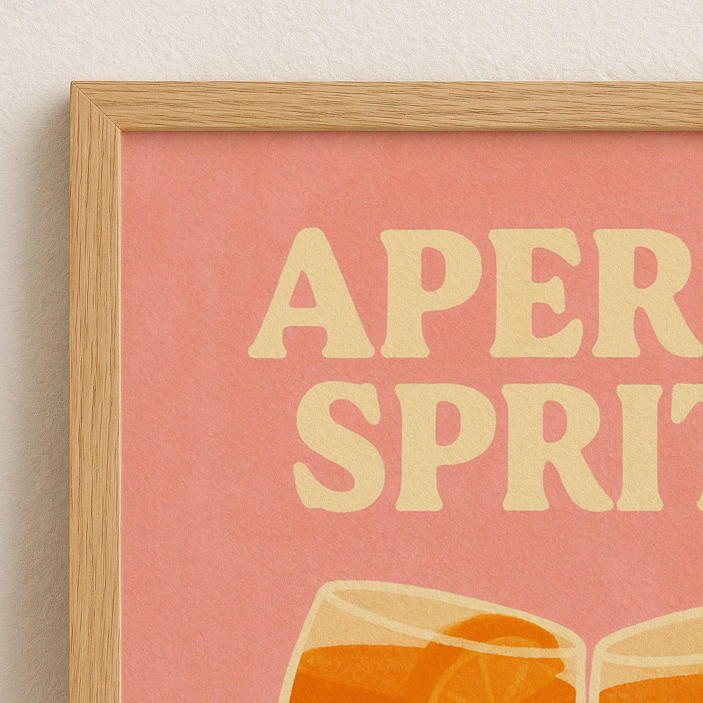 Aperitivo Wandbild im Retro Stil mit orangefarbenem Cocktail und sommerlicher Atmosphäre