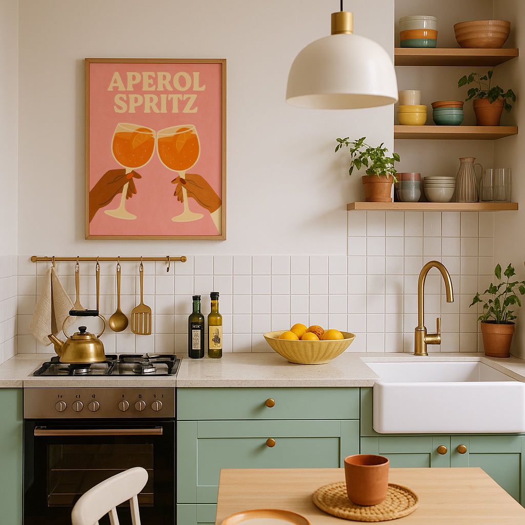Sommerliches Bar Poster mit Spritz Getränk Illustration in warmen Pastellfarben