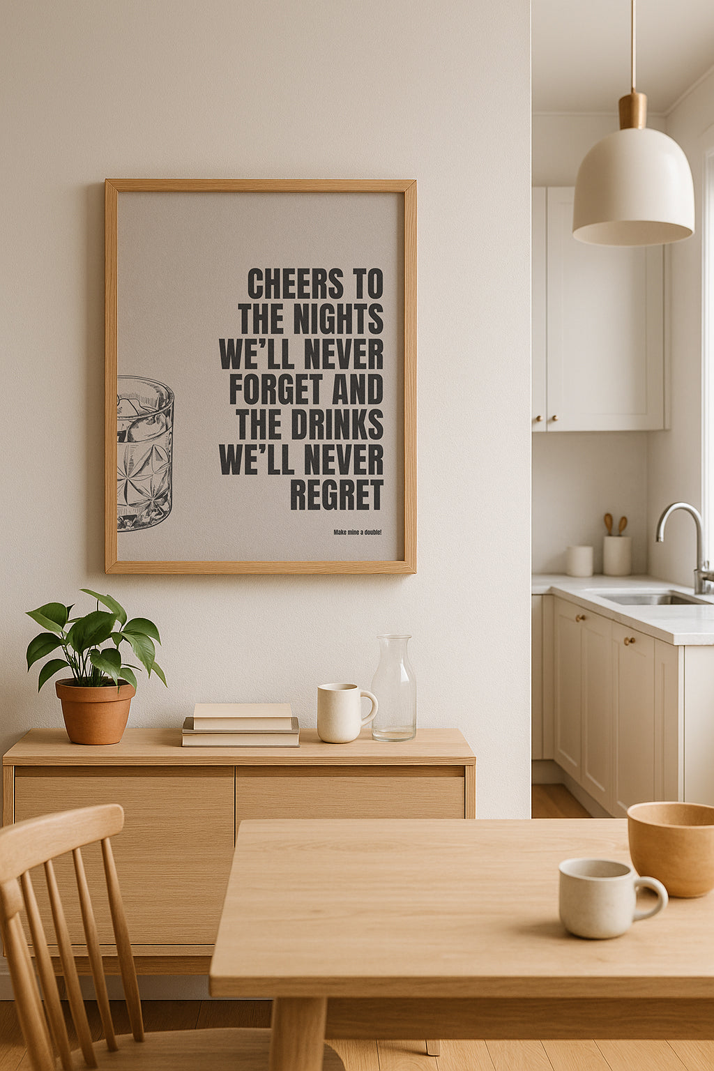 Cheers To The Nights Poster als stilvolle Wanddeko im modernen Wohnzimmer
