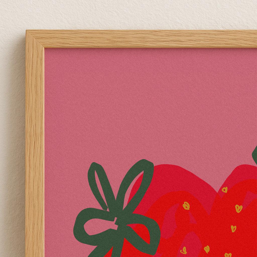 Retro Erdbeeren Poster mit Schriftzug „I love you berry much“ – moderne Wanddeko für Küche oder Wohnzimmer
