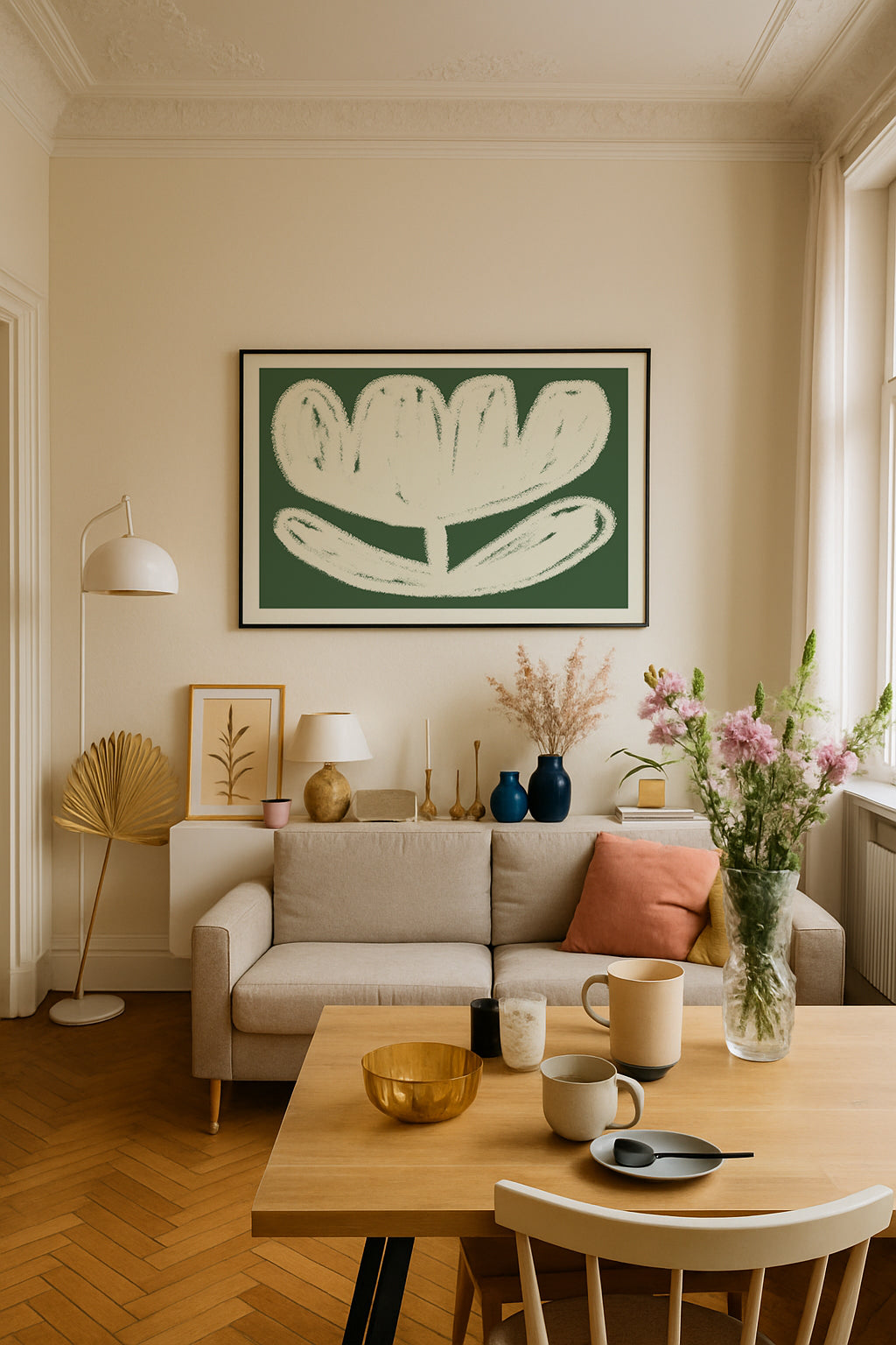 Green Flower Poster | Perfect for adding a soft, artistic touch to any space | green and beige | digital download
