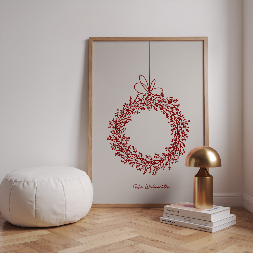 FROHE WEIHNACHTEN KRANZ POSTER – FESTLICHES WANDBILD & MODERNE KUNST