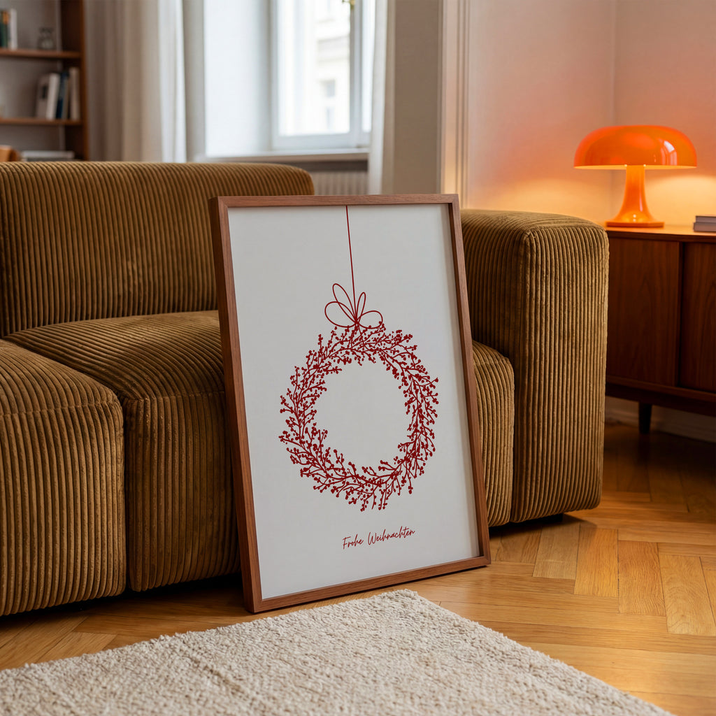 FROHE WEIHNACHTEN KRANZ POSTER – FESTLICHES WANDBILD & MODERNE KUNST