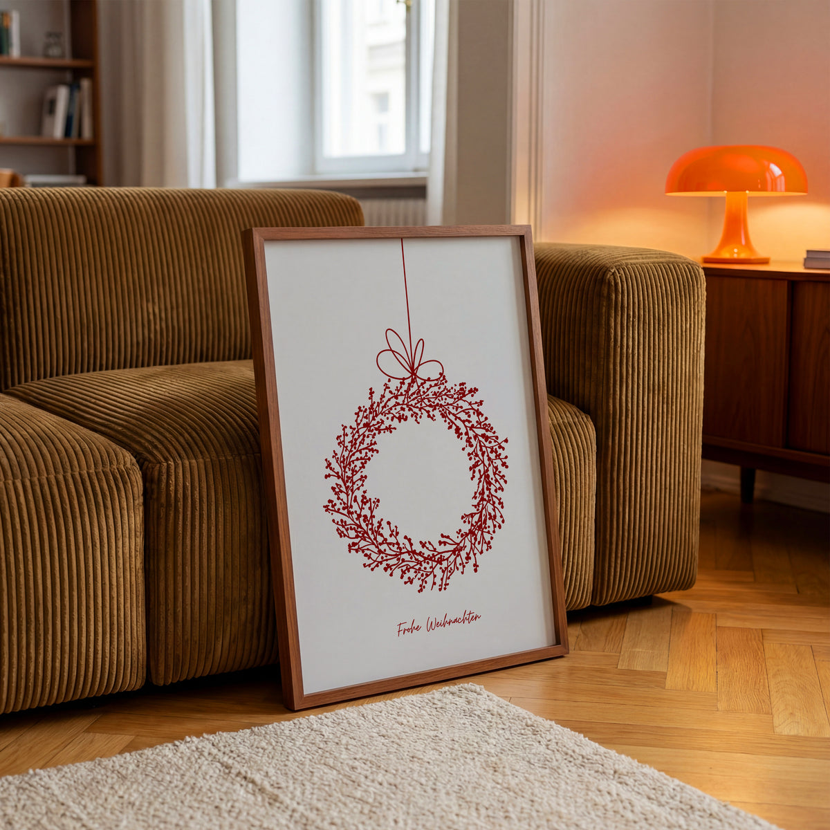 FROHE WEIHNACHTEN KRANZ POSTER – FESTLICHES WANDBILD & MODERNE KUNST