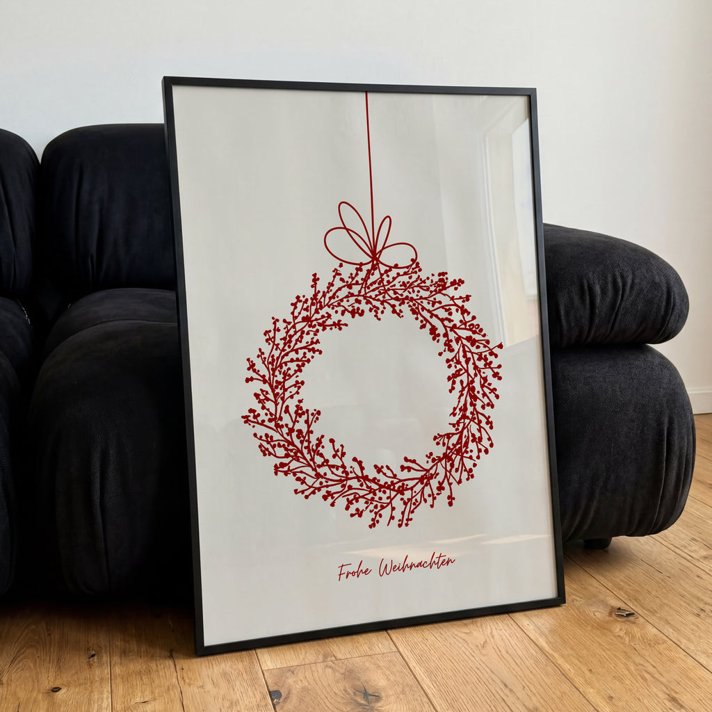 FROHE WEIHNACHTEN KRANZ POSTER – FESTLICHES WANDBILD & MODERNE KUNST