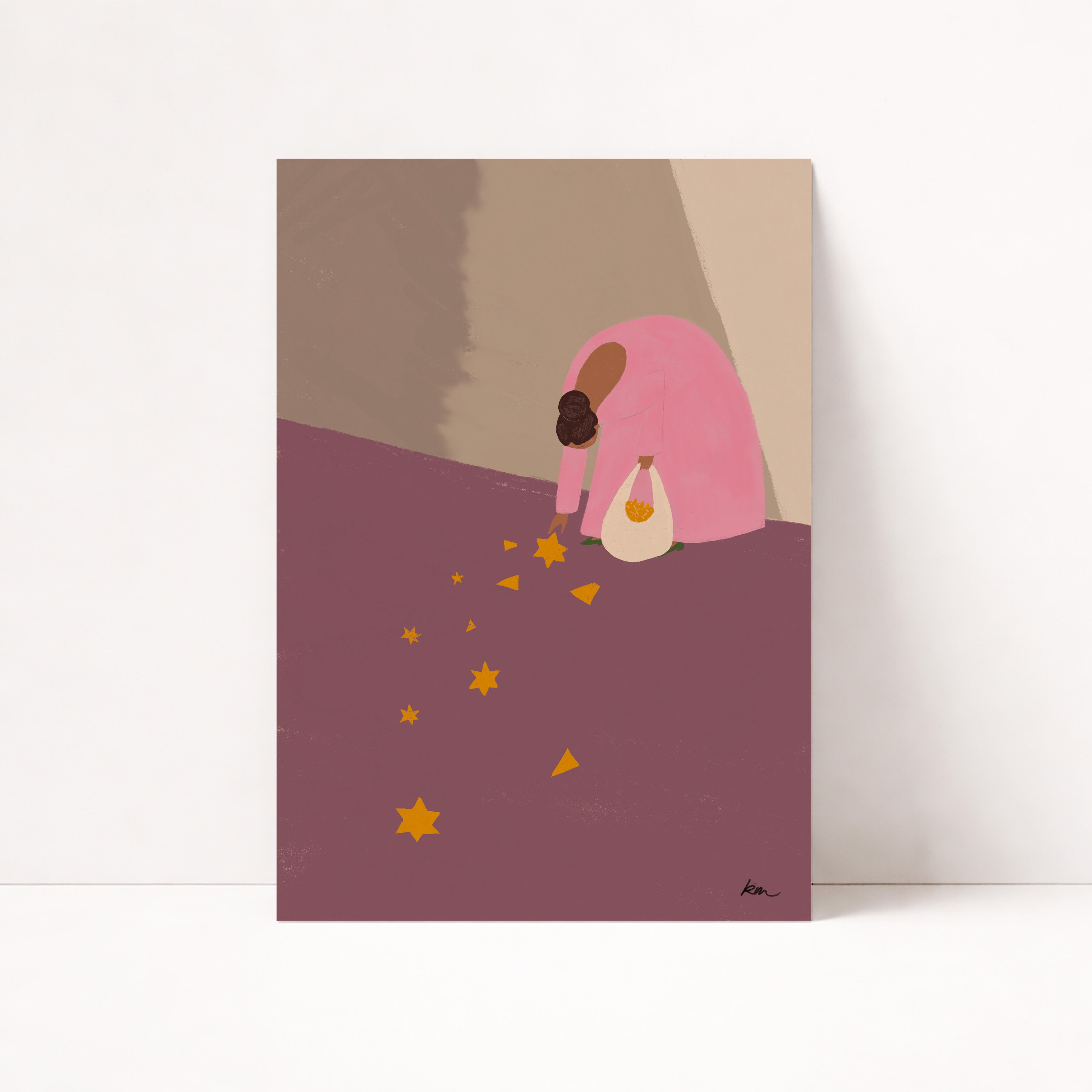 Minimalistische Frau sammelt Sterne Poster – moderne Wanddeko im skandinavischen Stil