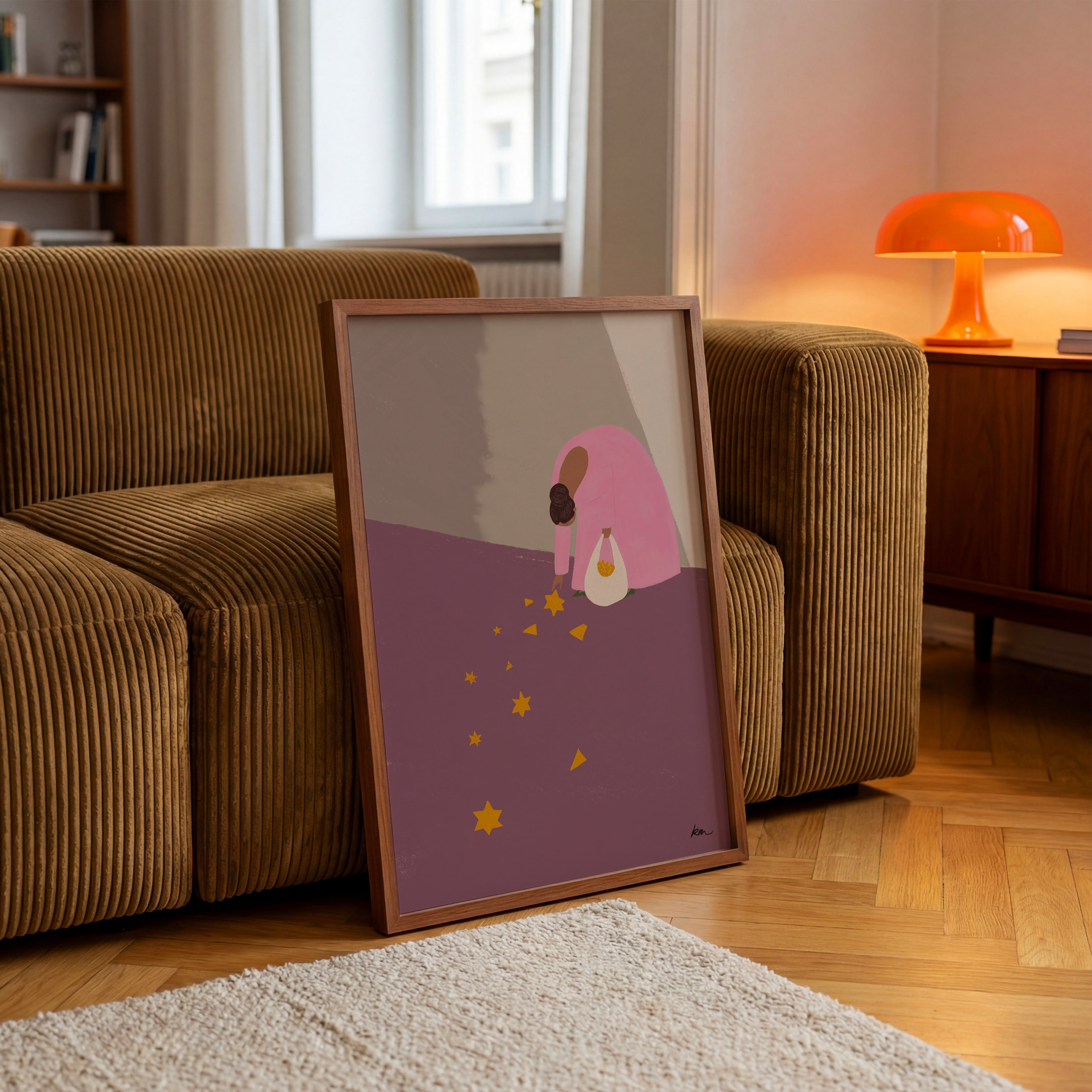 Künstlerisches Collecting Stars Poster mit sanften Farben für stilvolle Wohnräume