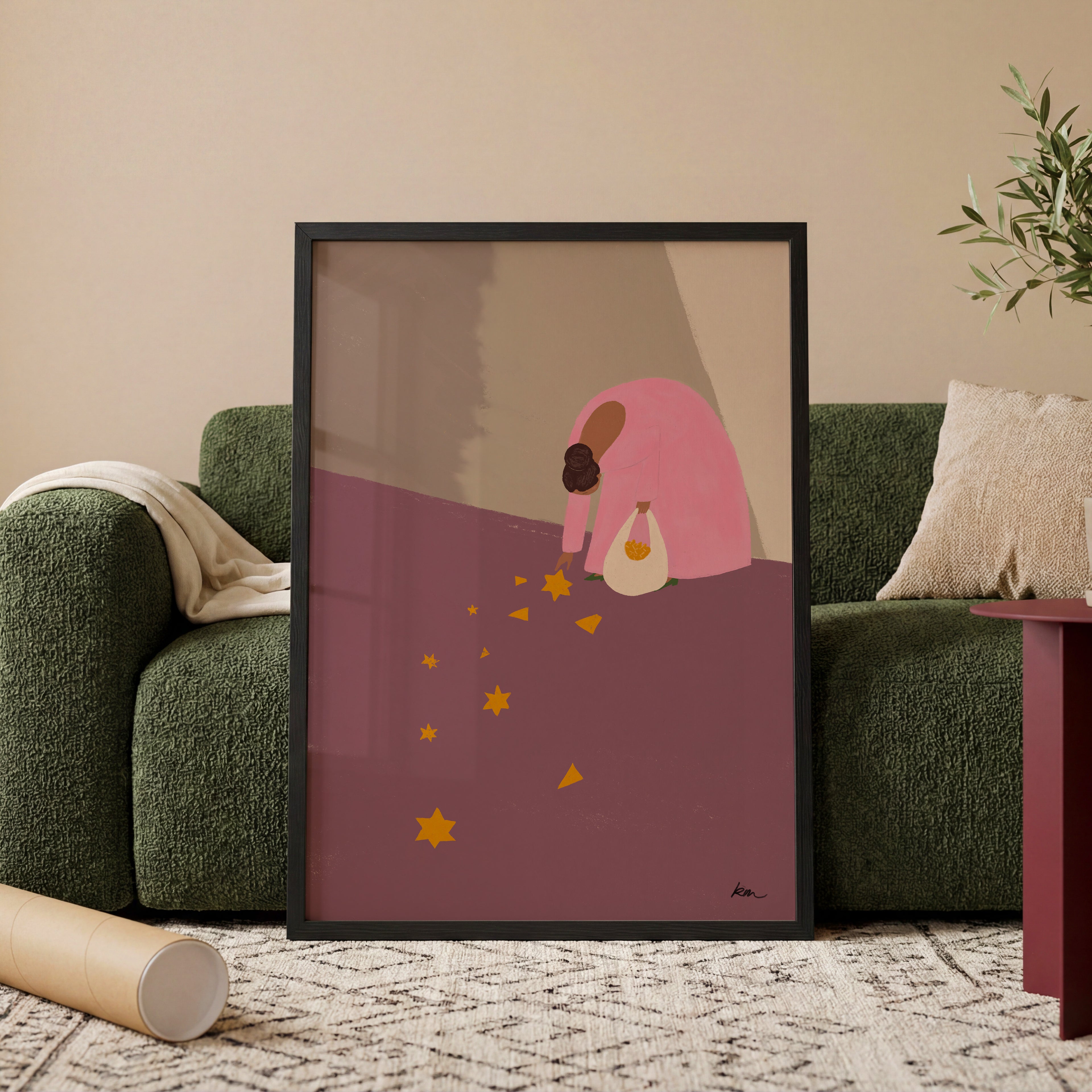 Künstlerisches Collecting Stars Poster mit sanften Farben für stilvolle Wohnräume