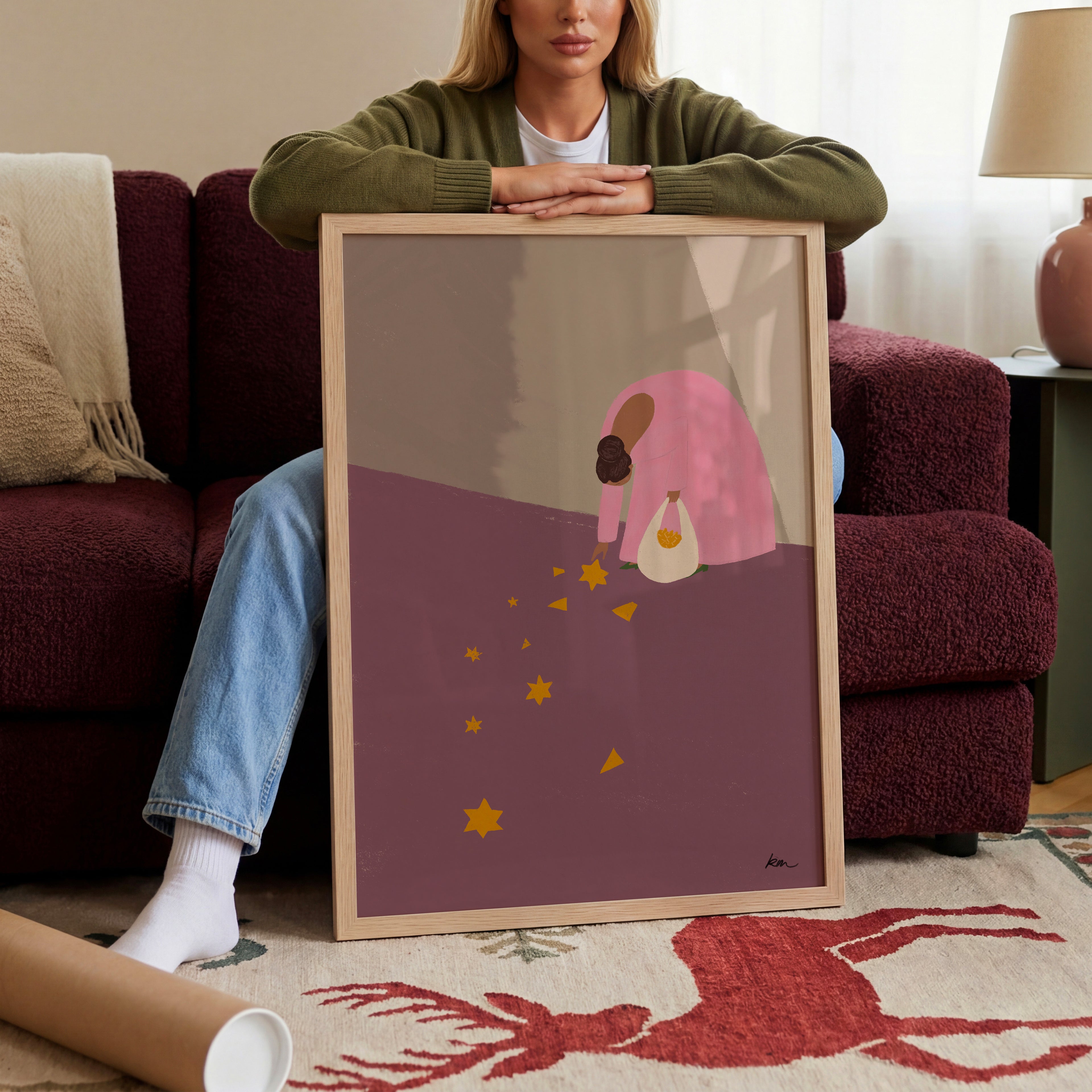 Künstlerisches Collecting Stars Poster mit sanften Farben für stilvolle Wohnräume