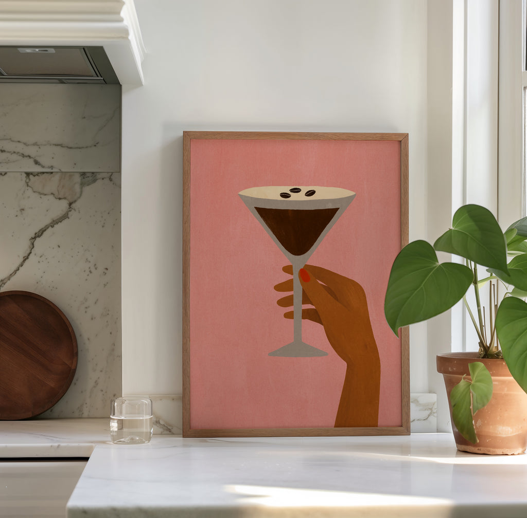 Stylisches Espresso Martini Kunstposter im modernen Retro Design