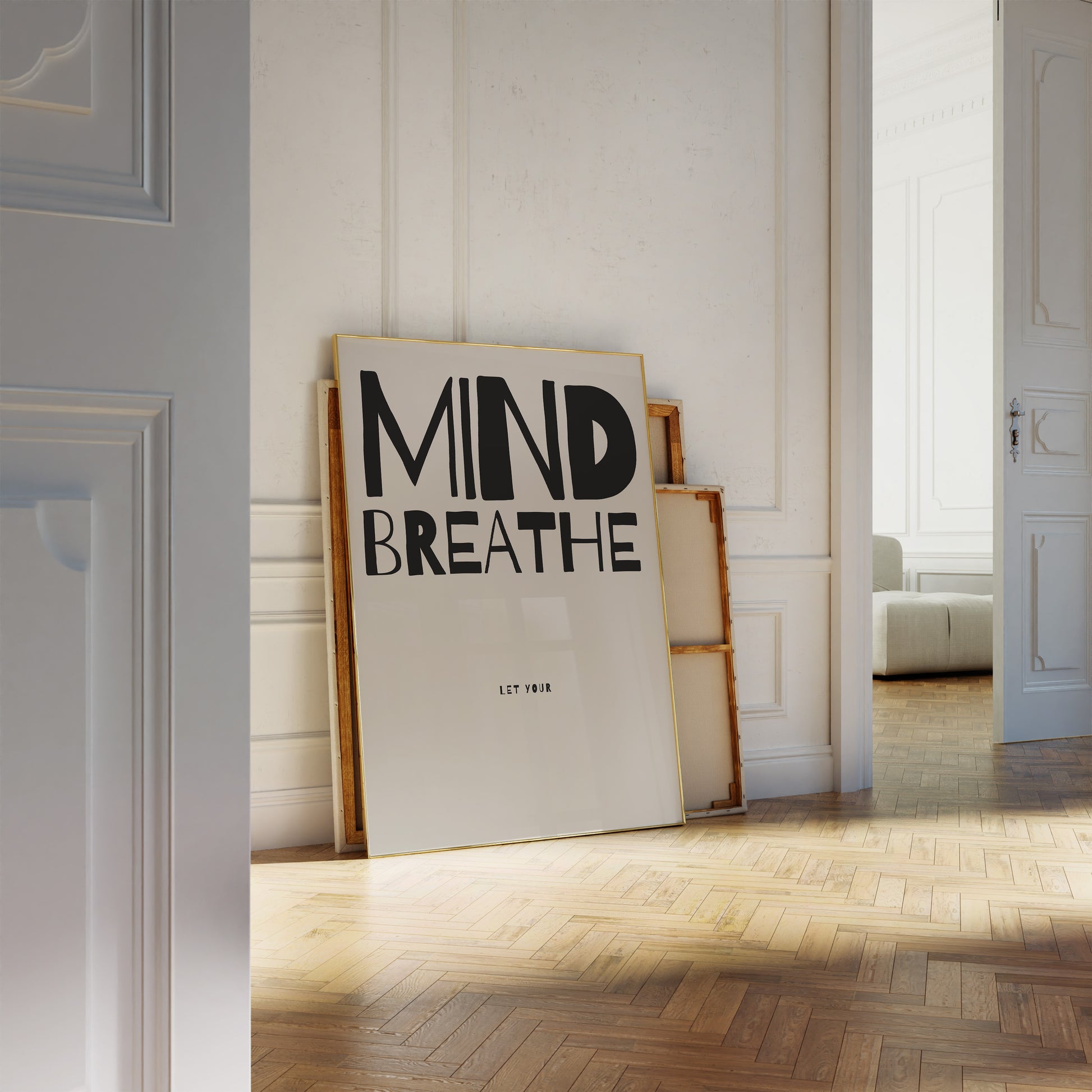 Motivational Poster | Minimalist Wall Art | Mind Breathe Print | Mindfulness Decor | Stress Relief Art