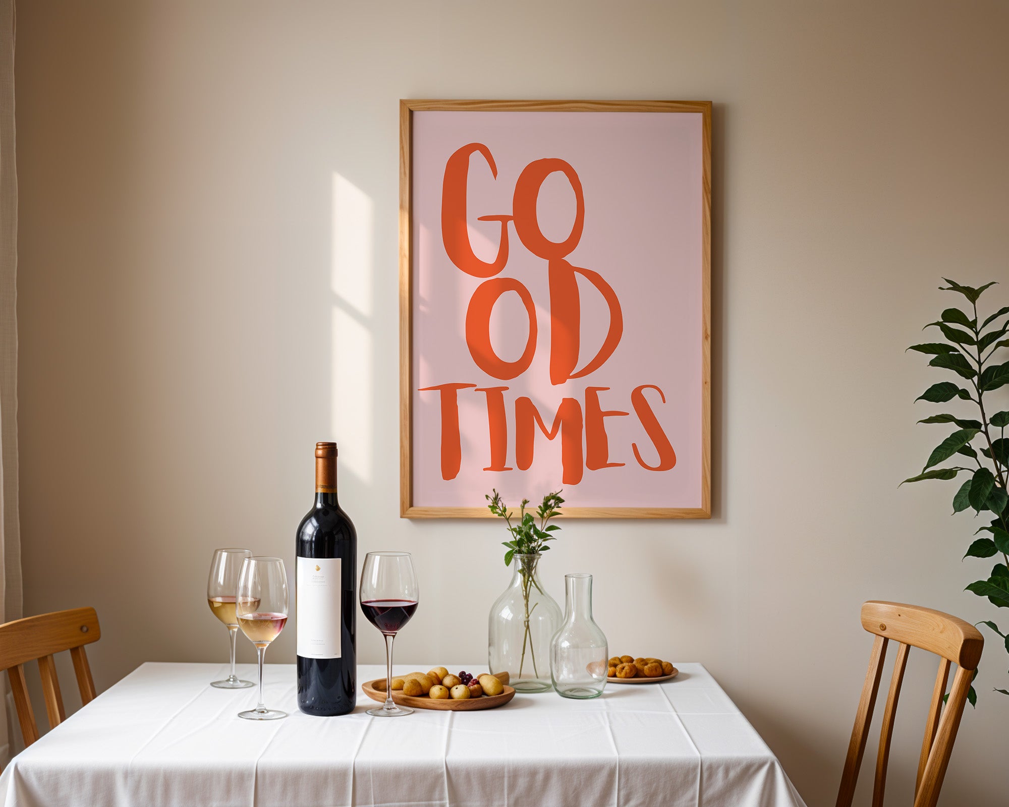 Good Times Poster im modernen Typografie-Design mit warmem Orange auf rosa Hintergrund als stilvolle Wanddeko für Wohnzimmer oder Flur

Minimalistisches Good Times Wandbild mit Statement-Schriftzug im Retro-Look für Schlafzimmer oder Büro

Typografie Poster „Good Times“ in warmen Farben als moderne Deko für Gallery Wall oder Wohnraum

Modernes Schriftzug Poster Good Times mit Holzrahmen im skandinavischen Interior Stil

Inspirierendes Good Times Poster als ästhetisches Wandbild für Flur, Wohnzimmer oder Hom