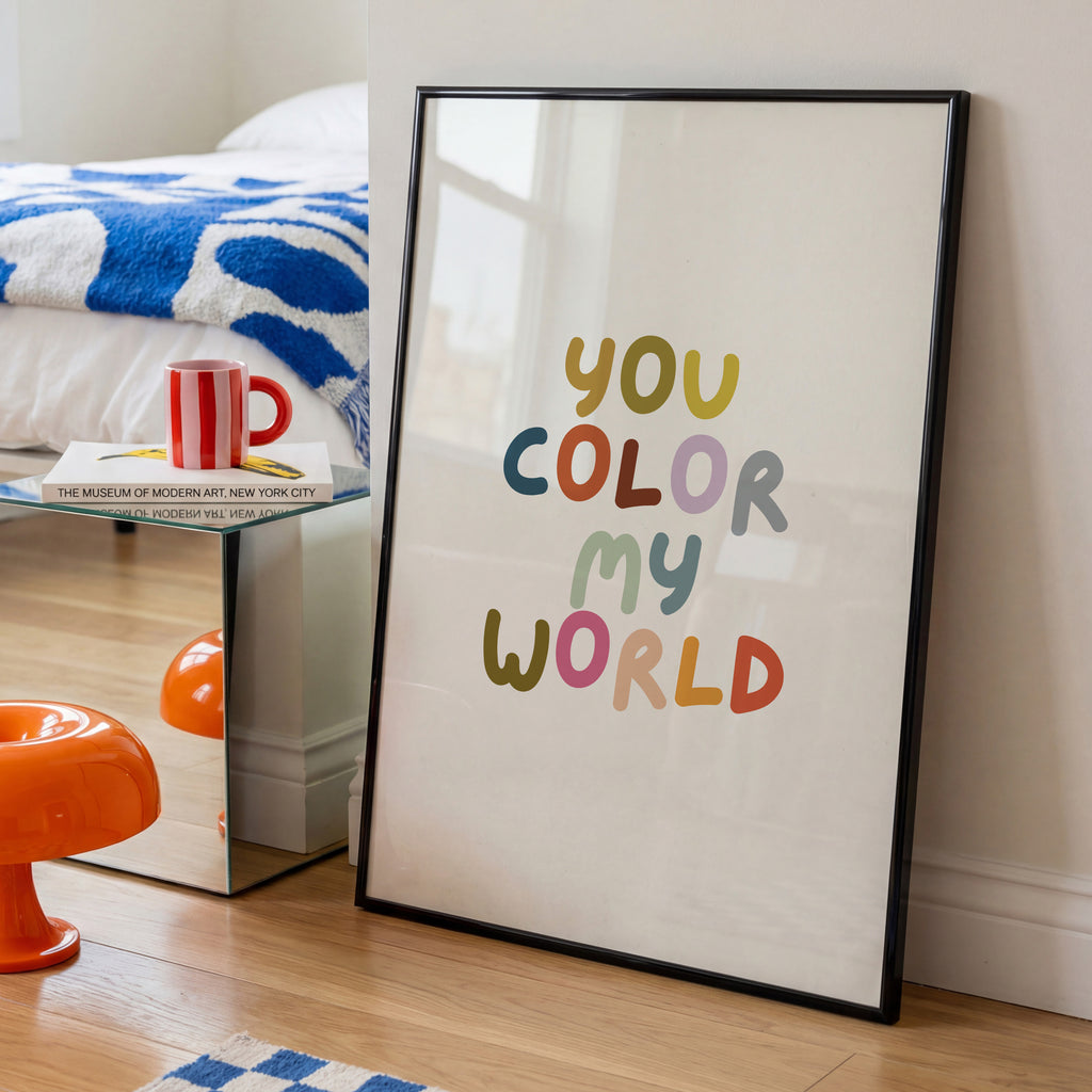 Modernes Wandbild mit You Color My World Typografie in Pastellfarben für Kinderzimmer oder Schlafzimmer