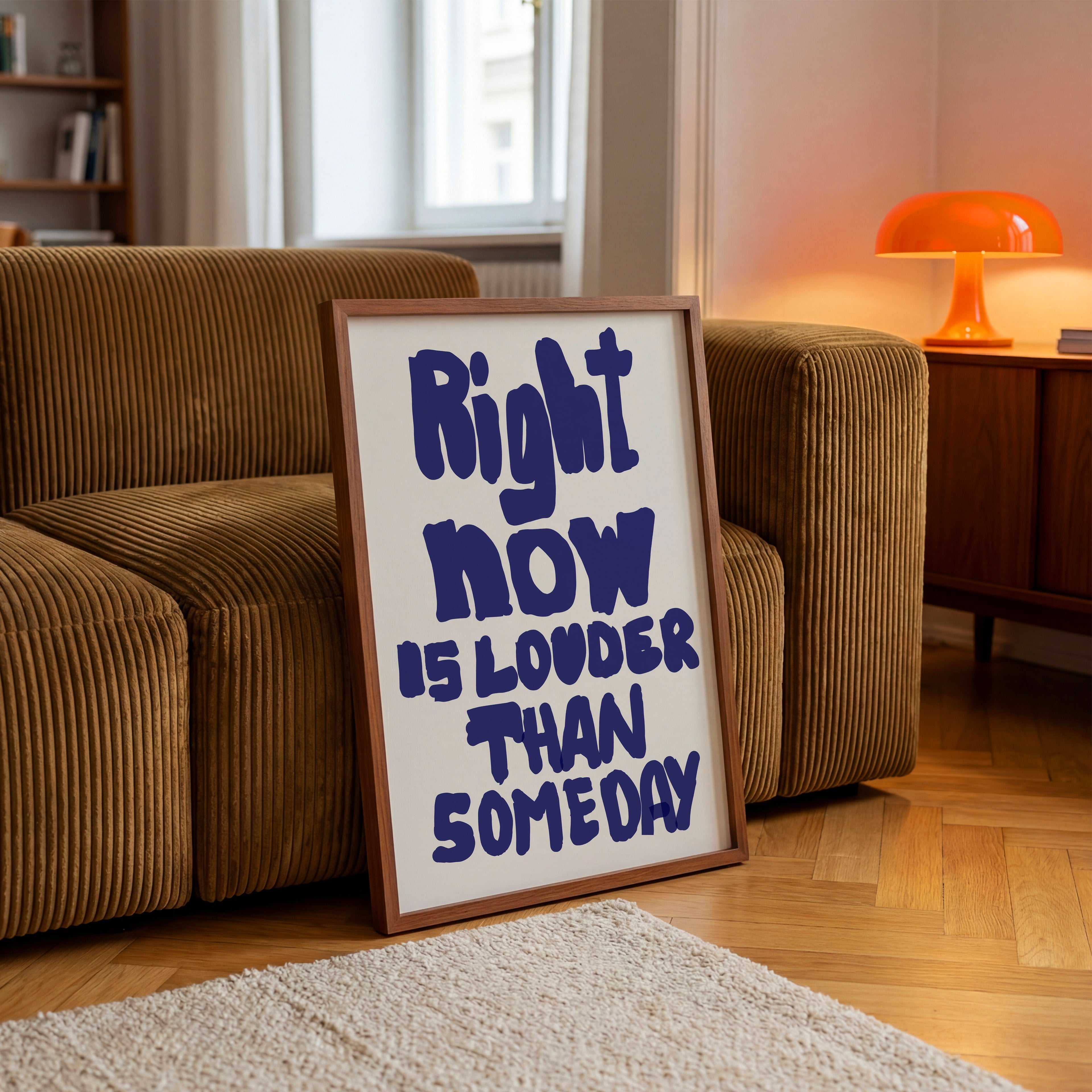 Modernes Typography Wandbild in Blau und Beige für stilvolle Wohnräume