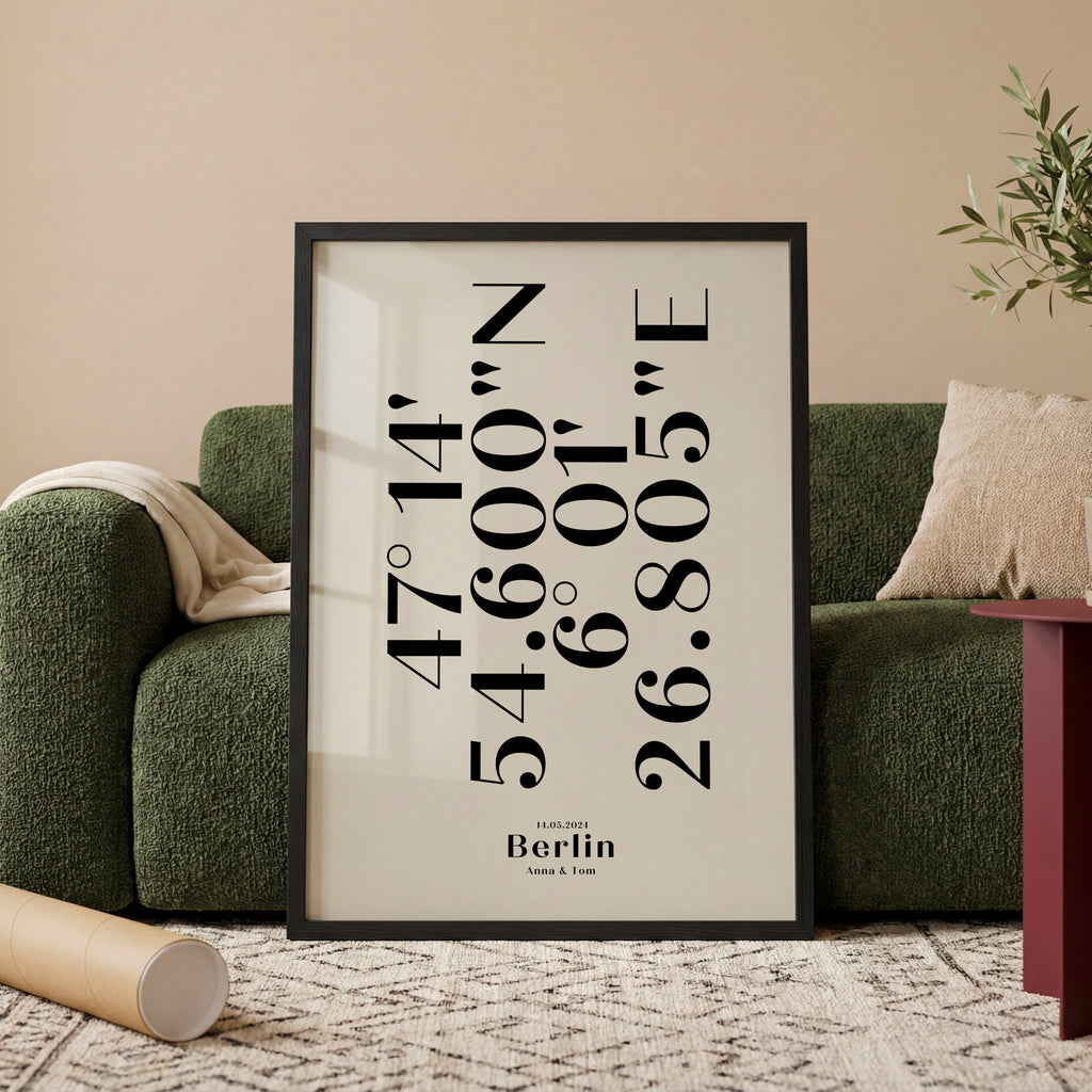 PERSONALISIERTES KOORDINATEN & DATUM POSTER