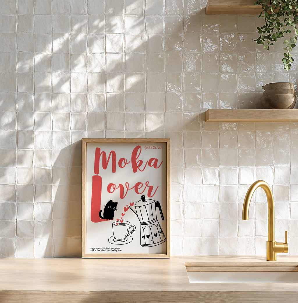 Kaffee Wandbild mit Typografie Mocha Lover und verspielter Café Illustration