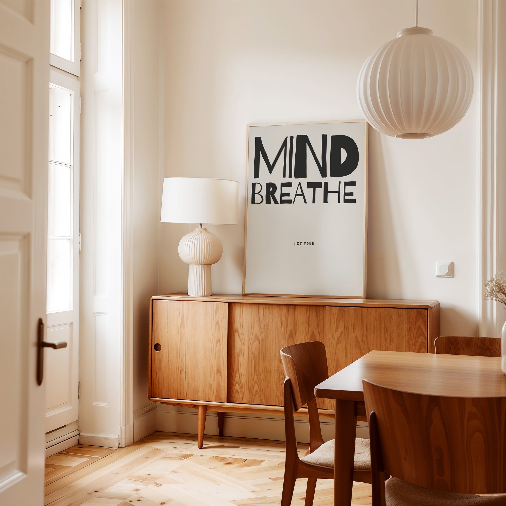 Motivational Poster | Minimalist Wall Art | Mind Breathe Print | Mindfulness Decor | Stress Relief Art